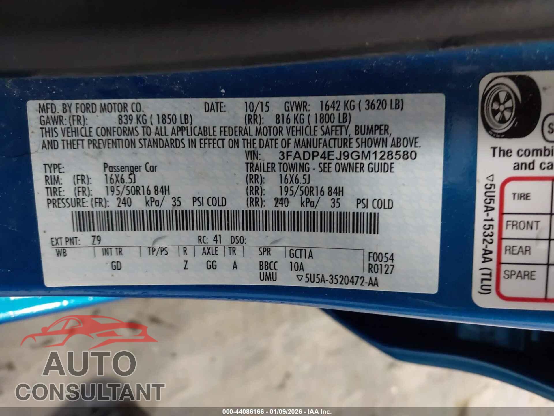FORD FIESTA 2016 - 3FADP4EJ9GM128580