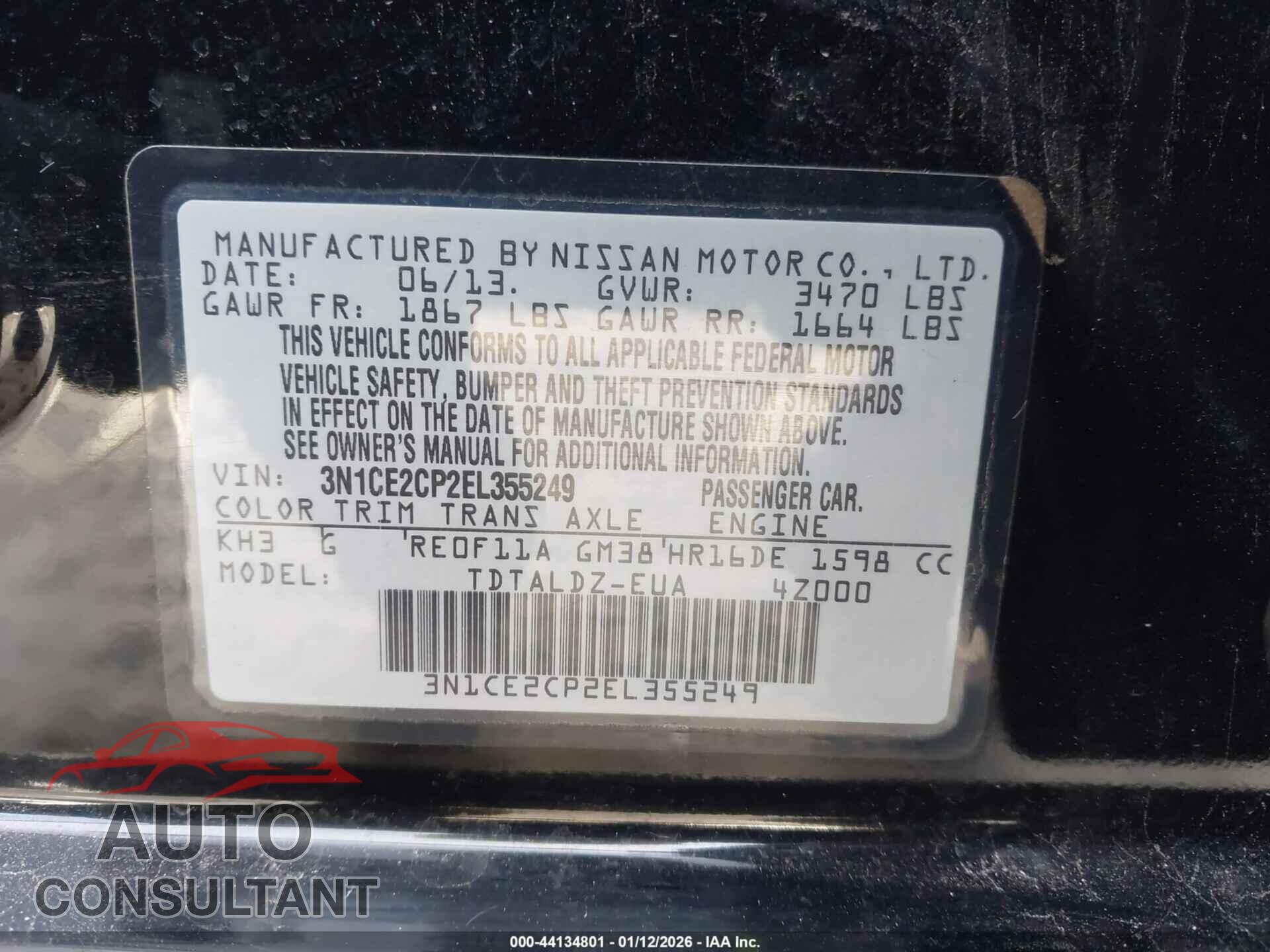 NISSAN VERSA NOTE 2014 - 3N1CE2CP2EL355249