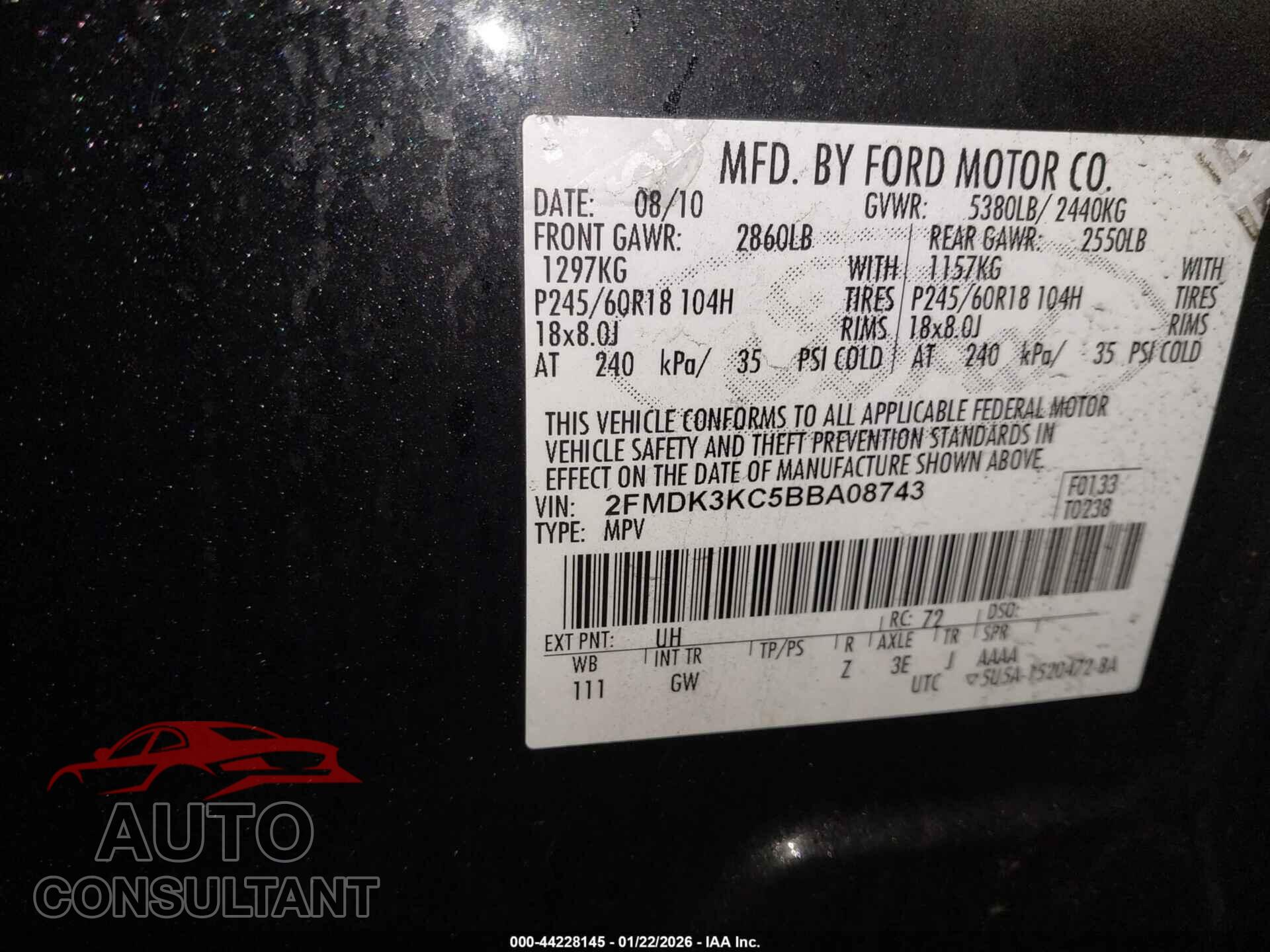 FORD EDGE 2011 - 2FMDK3KC5BBA08743