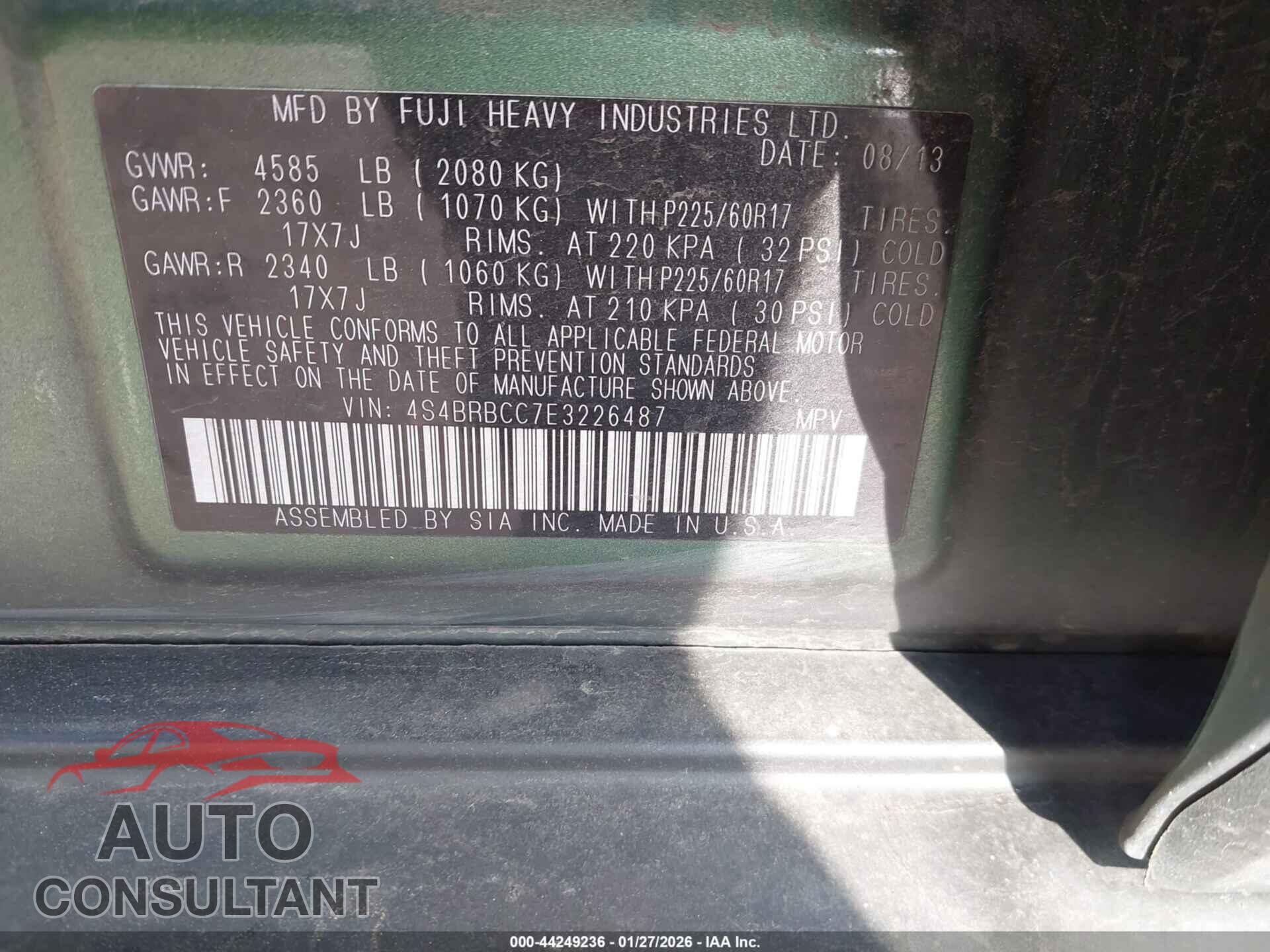 SUBARU OUTBACK 2014 - 4S4BRBCC7E3226487