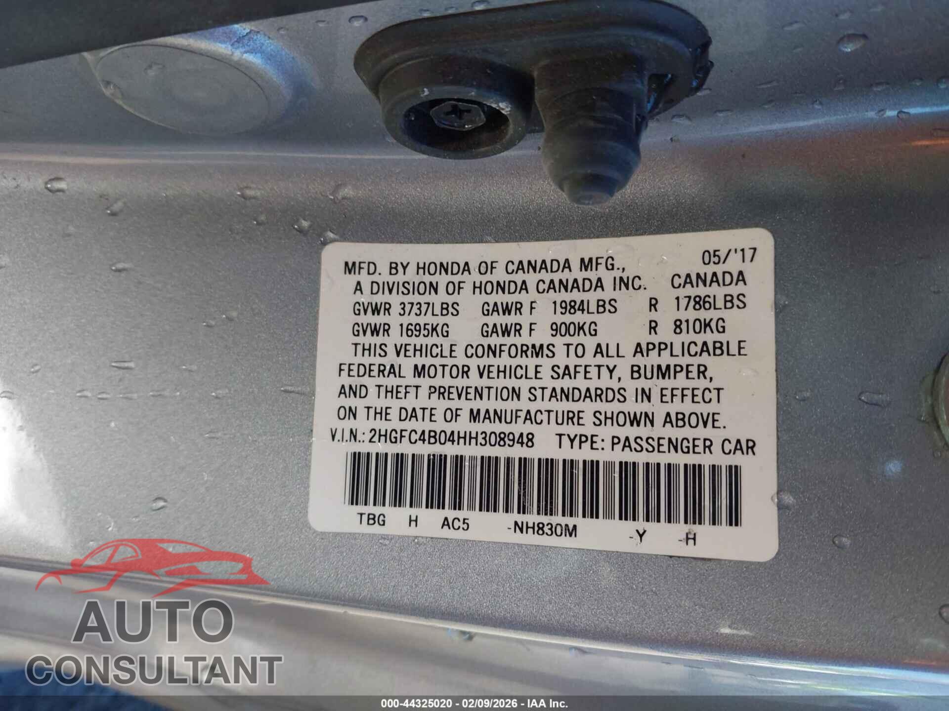 HONDA CIVIC 2017 - 2HGFC4B04HH308948