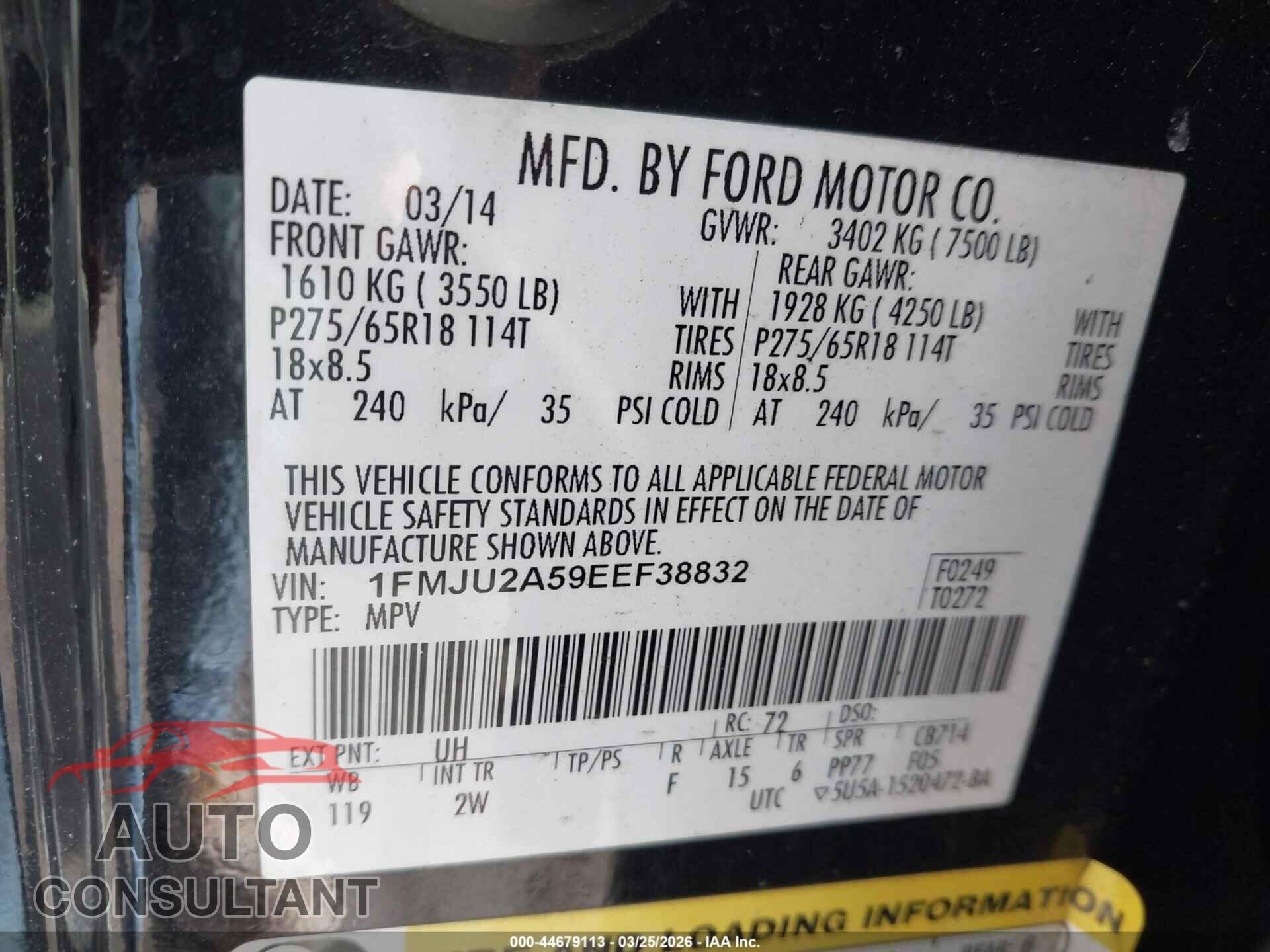 FORD EXPEDITION 2014 - 1FMJU2A59EEF38832