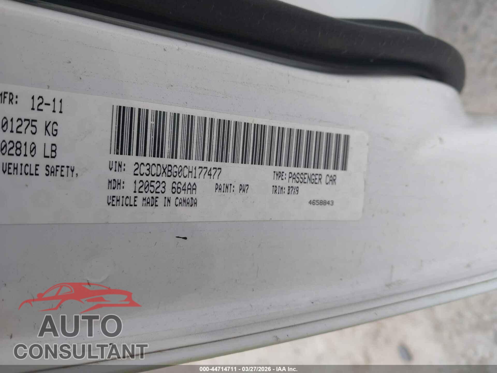 DODGE CHARGER 2012 - 2C3CDXBG0CH177477