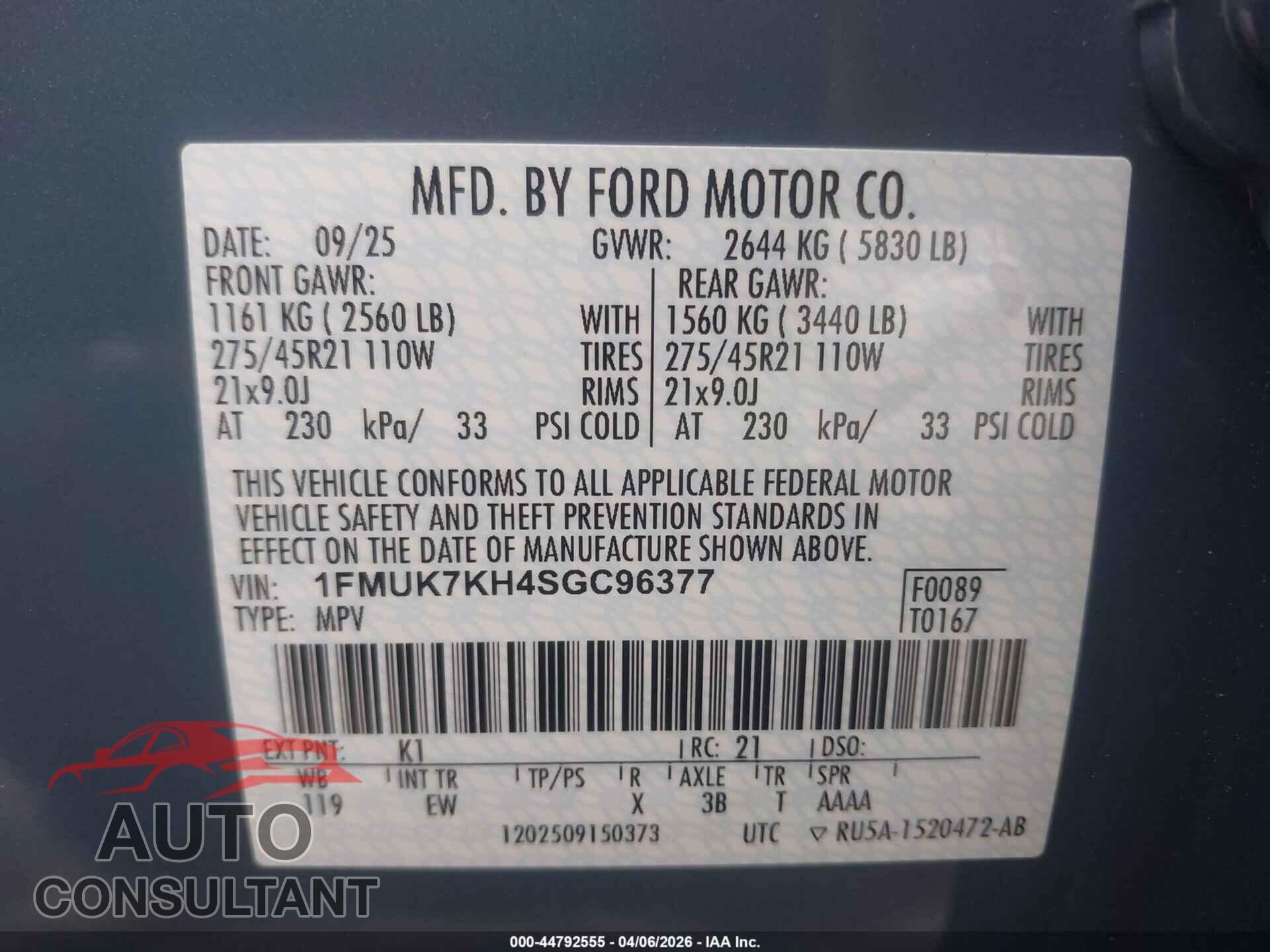FORD EXPLORER 2025 - 1FMUK7KH4SGC96377