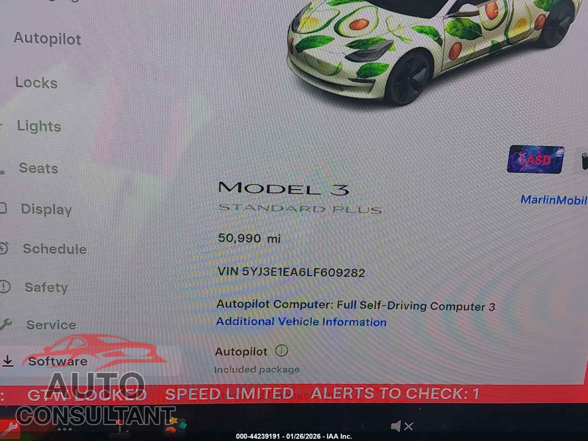 TESLA MODEL 3 2020 - 5YJ3E1EA6LF609282