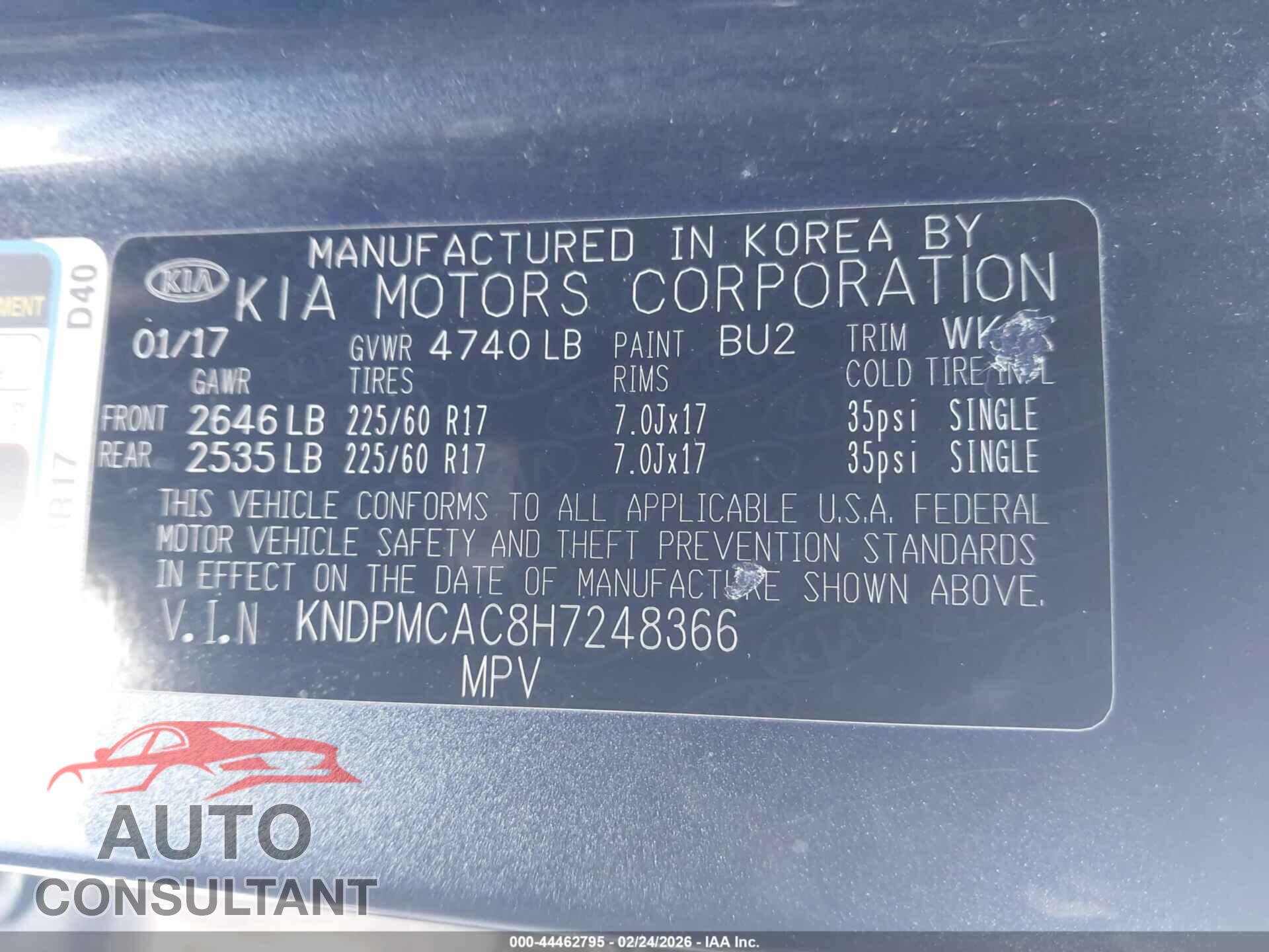 KIA SPORTAGE 2017 - KNDPMCAC8H7248366