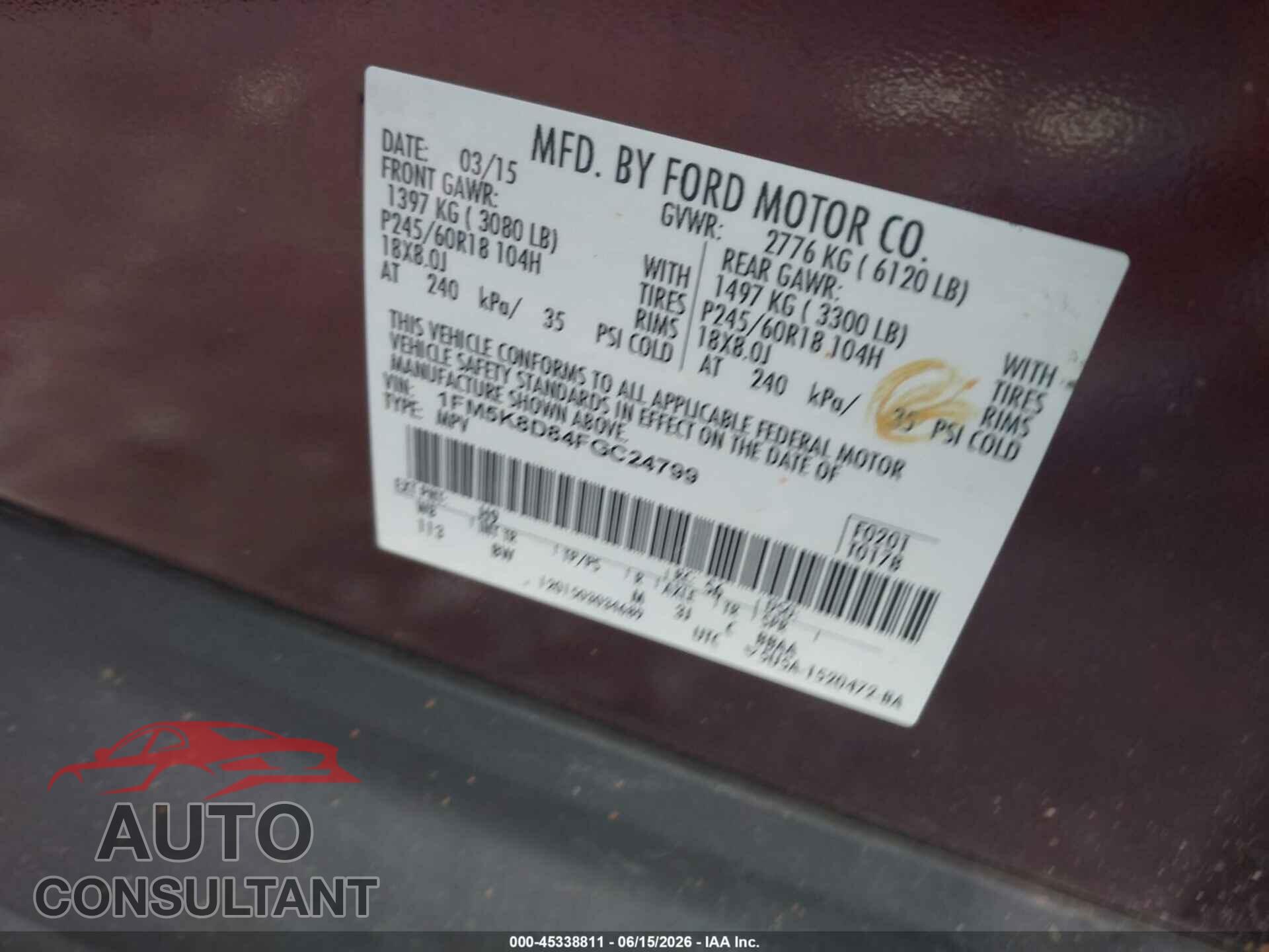 FORD EXPLORER 2015 - 1FM5K8D84FGC24799
