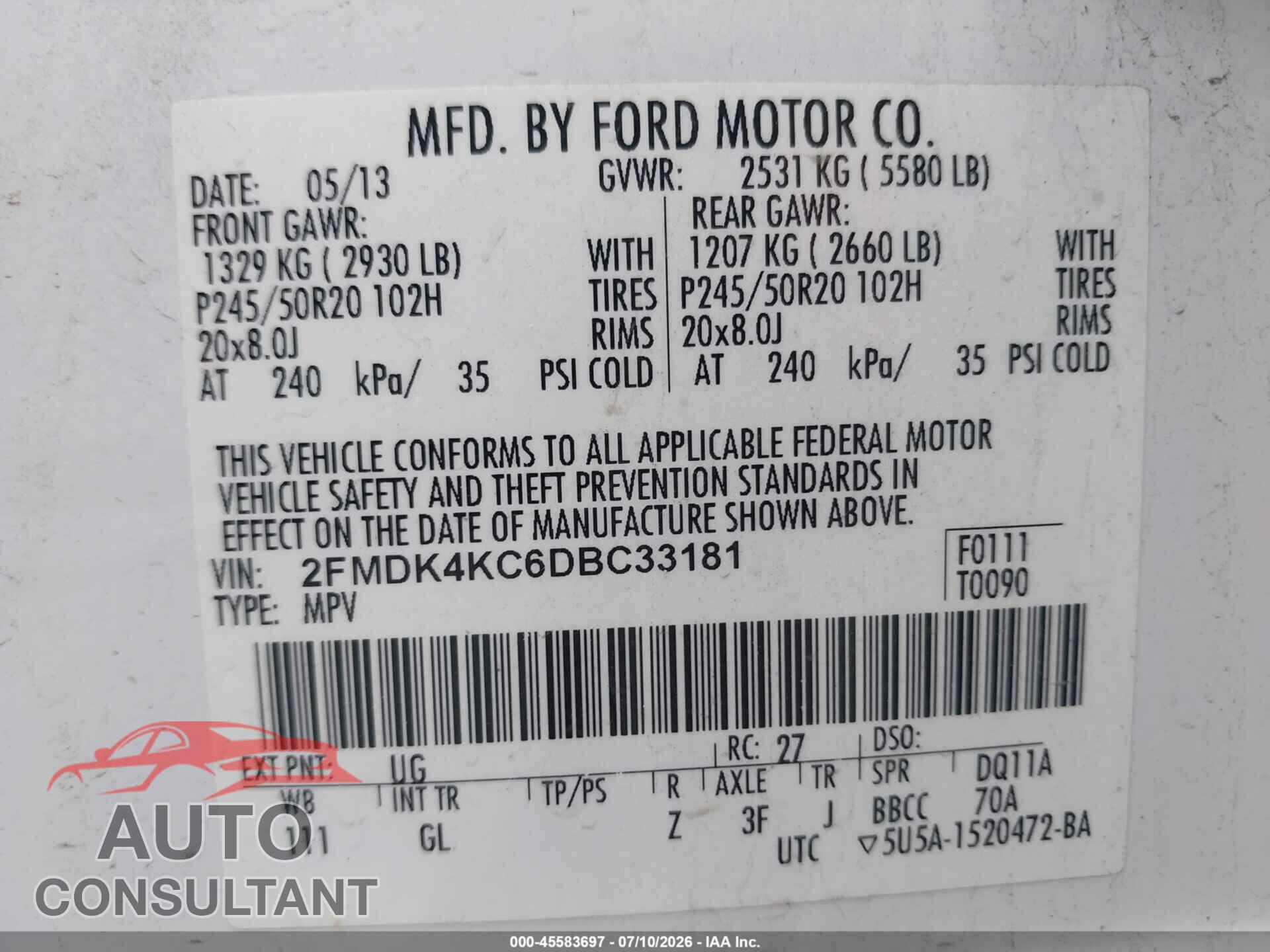 FORD EDGE 2013 - 2FMDK4KC6DBC33181
