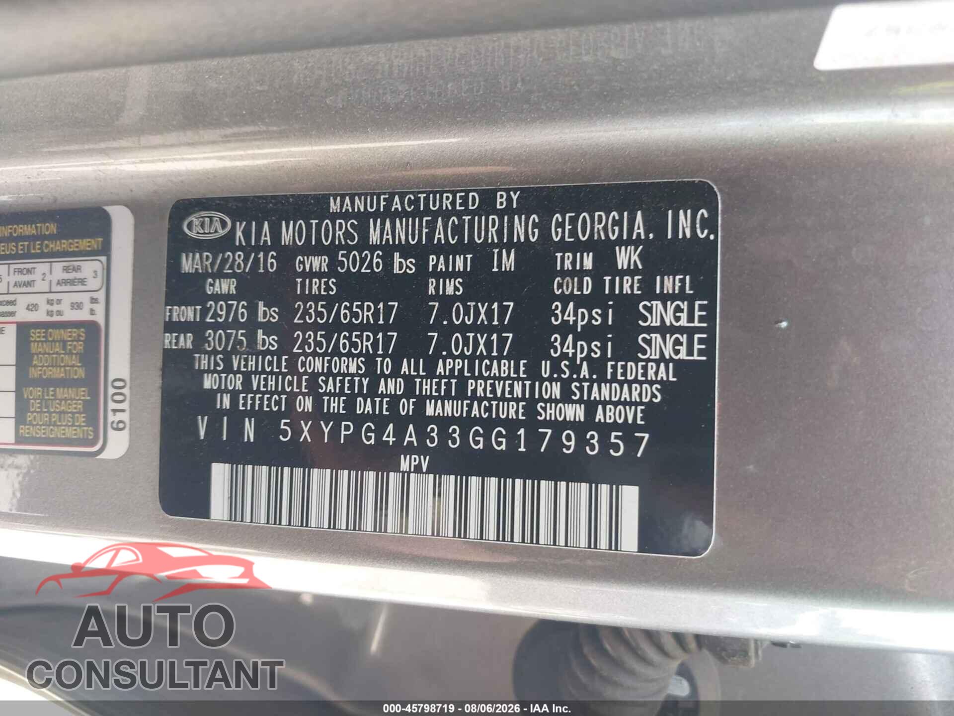 KIA SORENTO 2016 - 5XYPG4A33GG179357