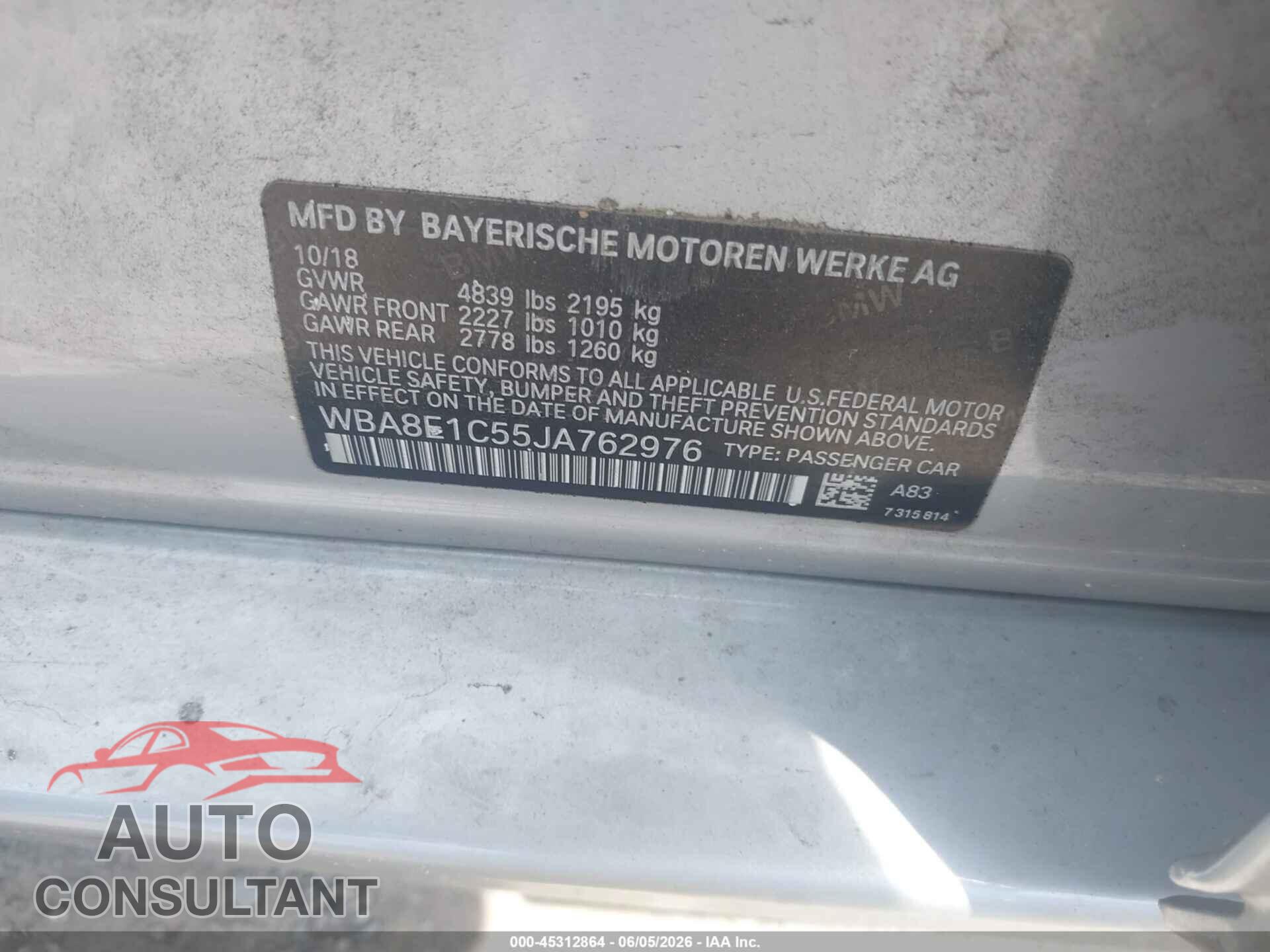 BMW 330E 2018 - WBA8E1C55JA762976