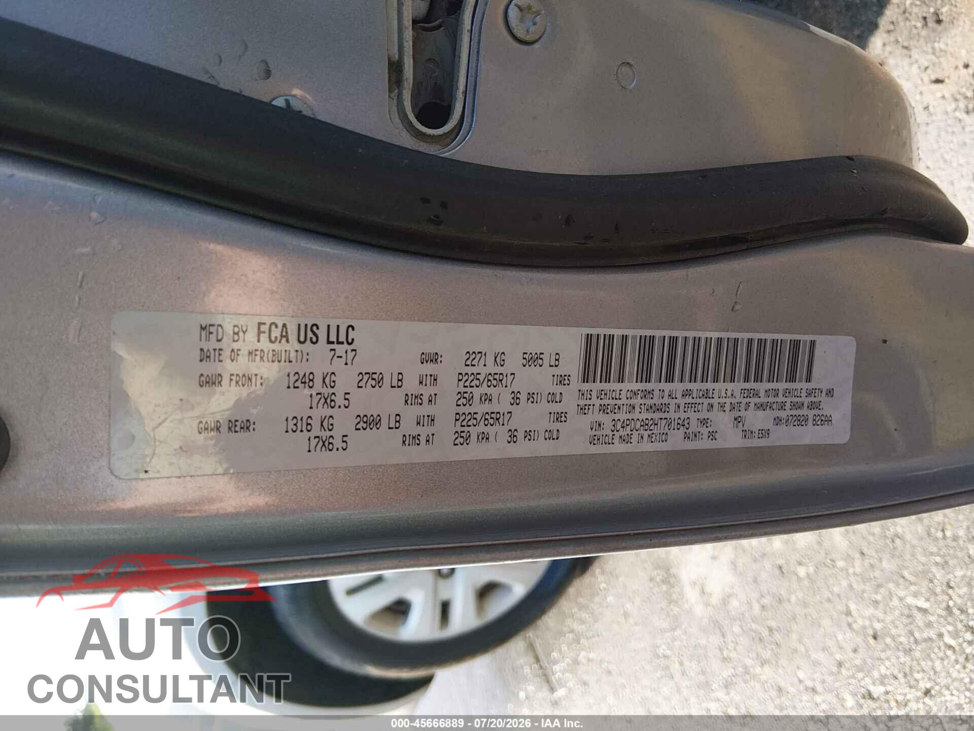 DODGE JOURNEY 2017 - 3C4PDCAB2HT701643