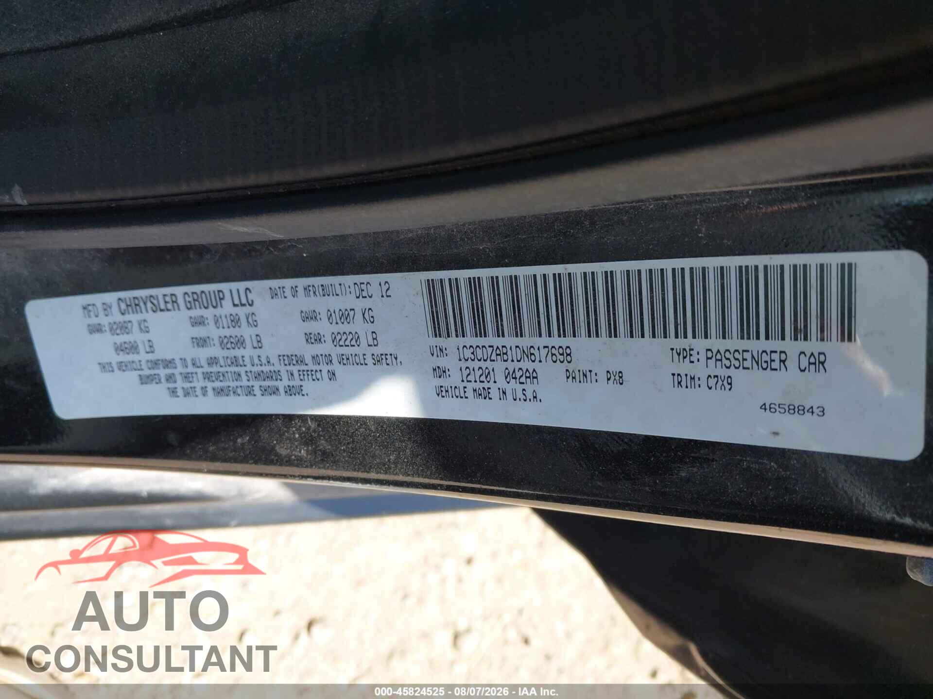 DODGE AVENGER 2013 - 1C3CDZAB1DN617698