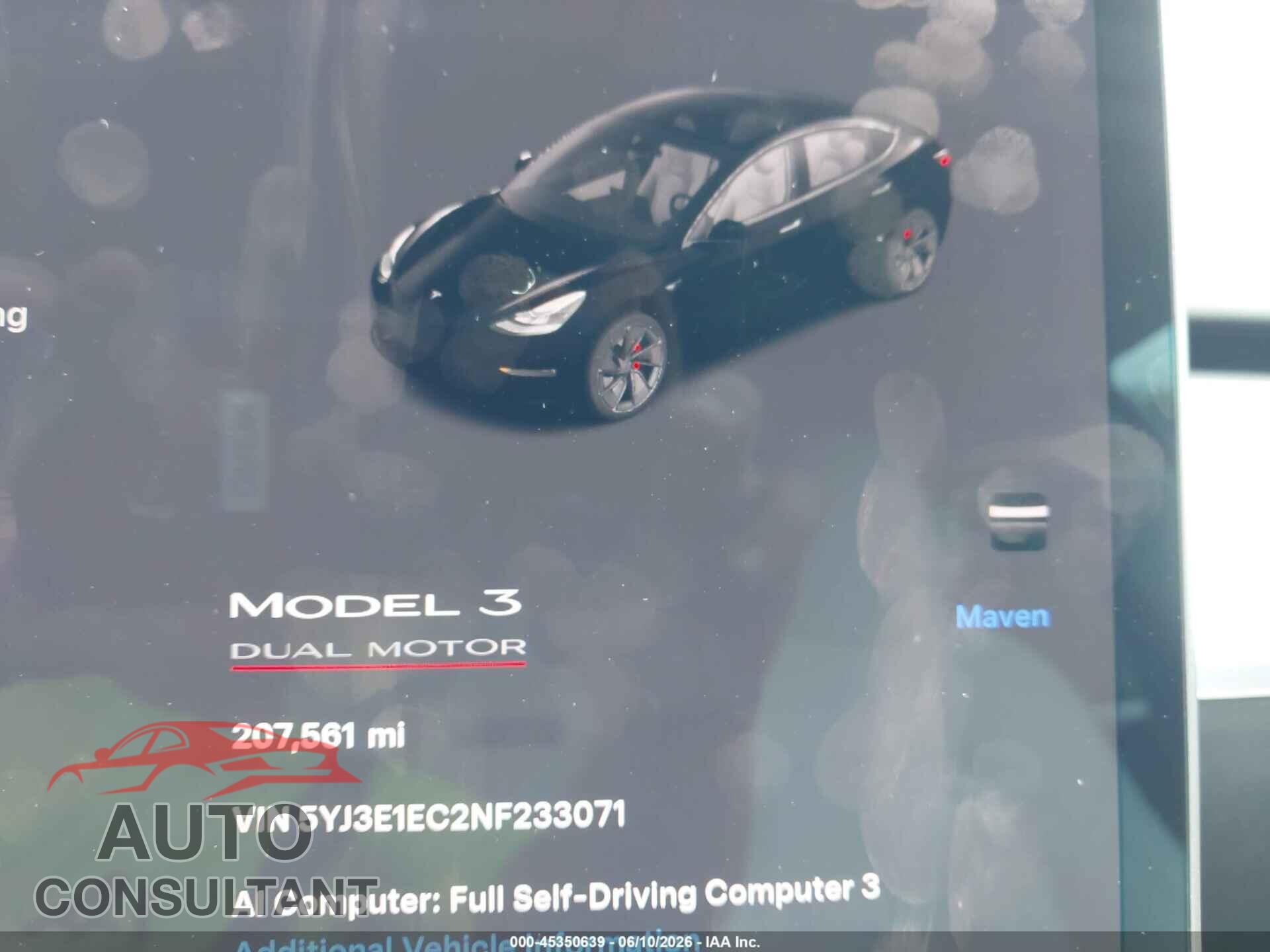TESLA MODEL 3 2022 - 5YJ3E1EC2NF233071