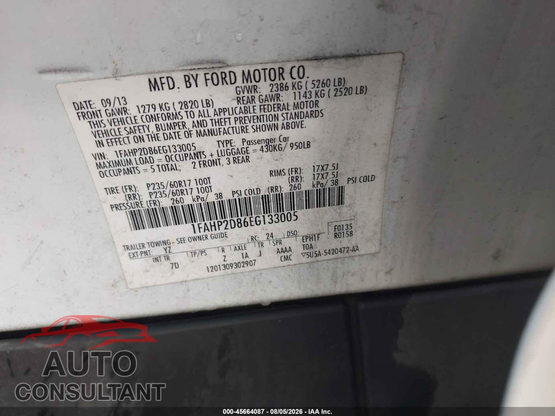 FORD TAURUS 2014 - 1FAHP2D86EG133005