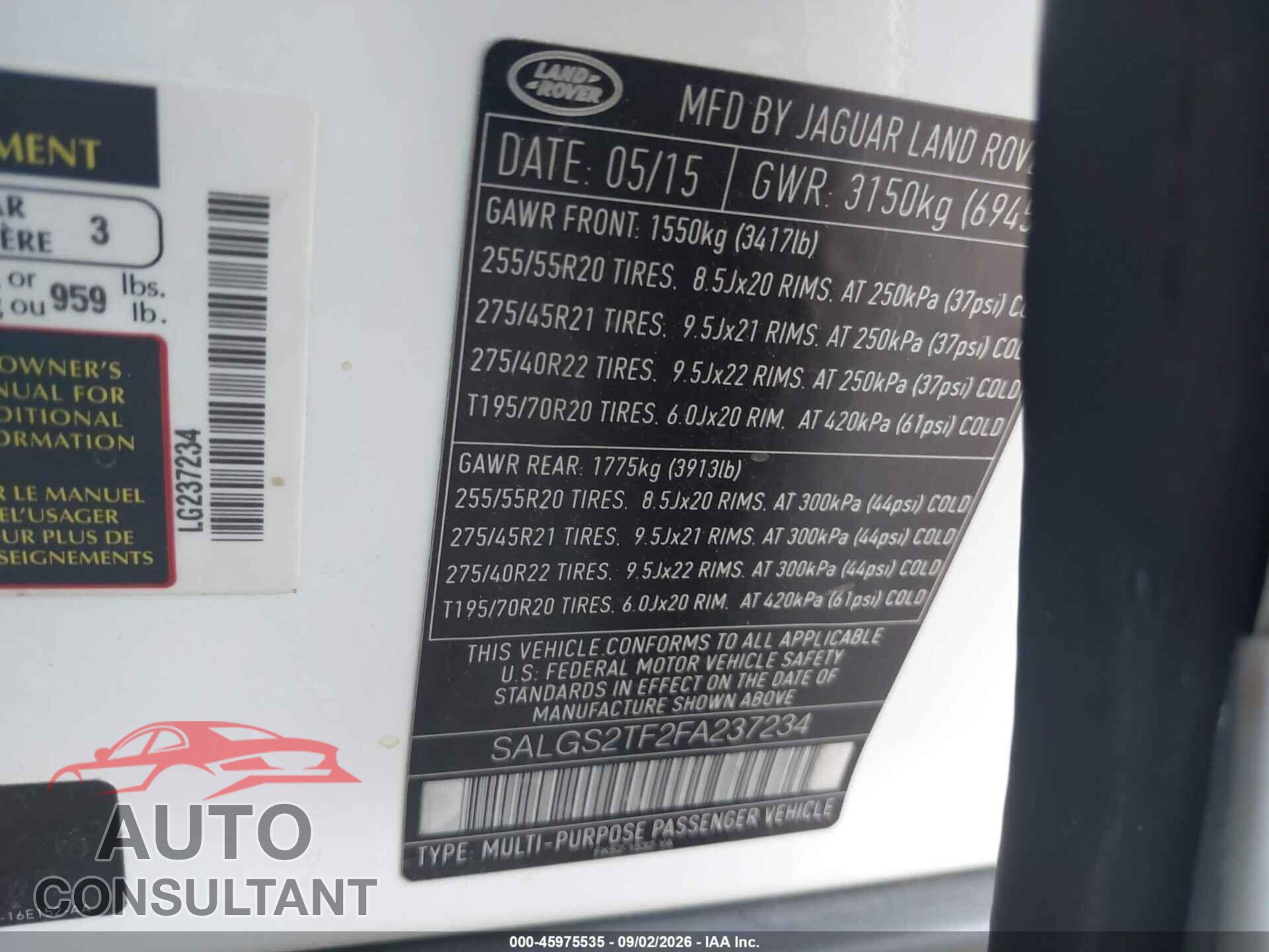 LAND ROVER RANGE ROVER 2015 - SALGS2TF2FA237234