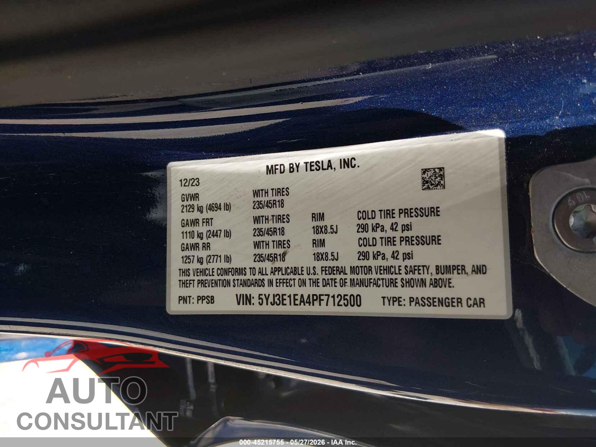 TESLA MODEL 3 2023 - 5YJ3E1EA4PF712500