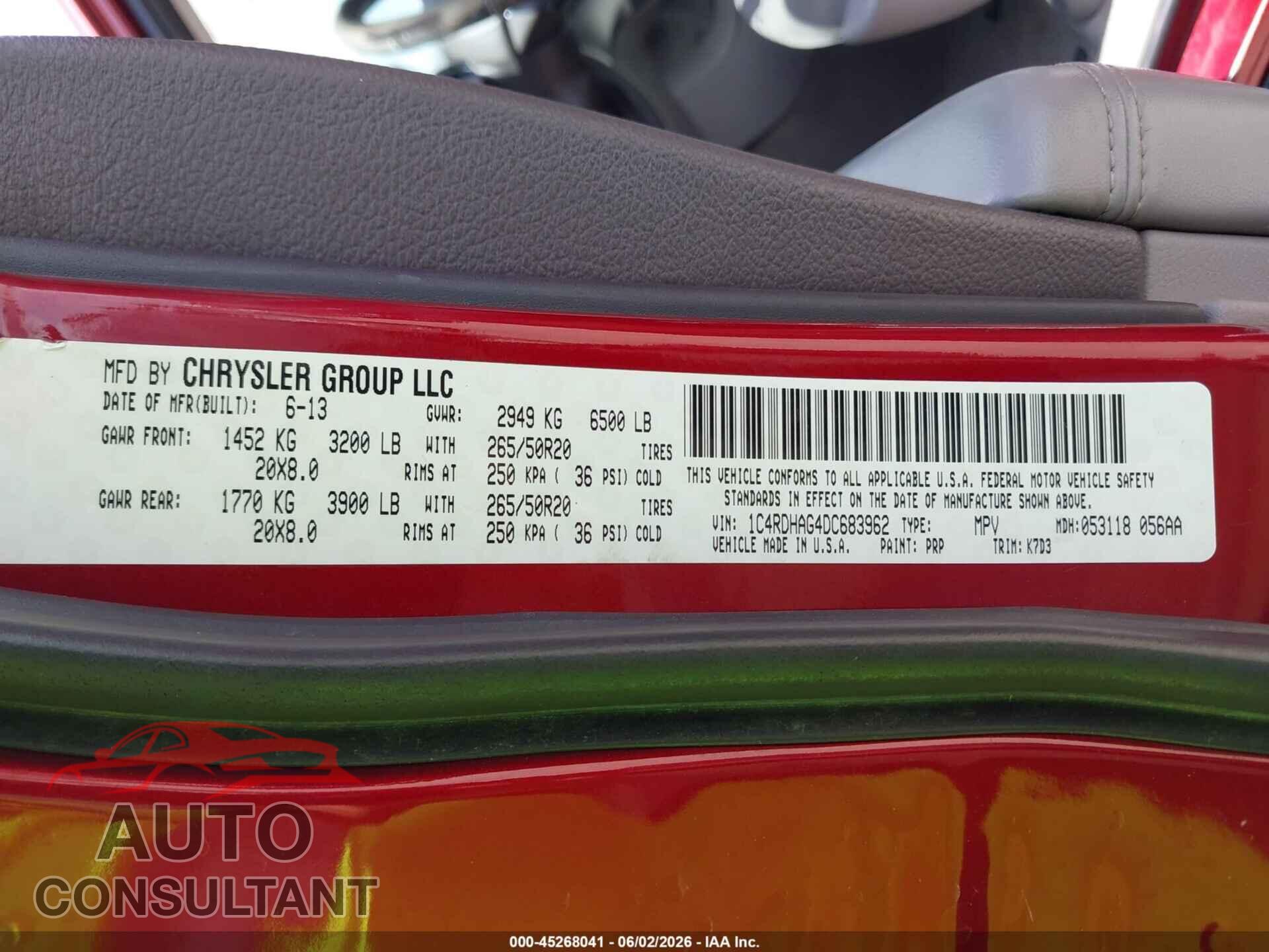 DODGE DURANGO 2013 - 1C4RDHAG4DC683962