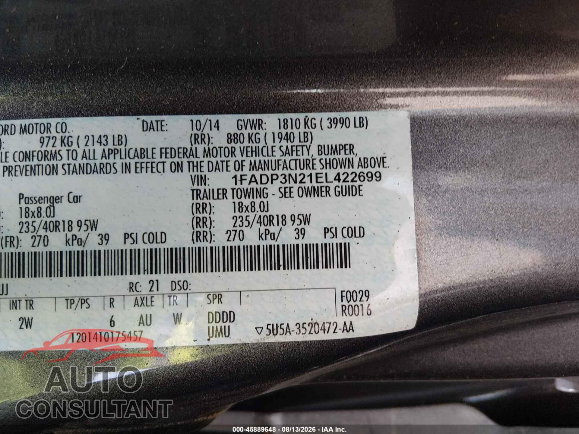 FORD FOCUS 2014 - 1FADP3N21EL422699