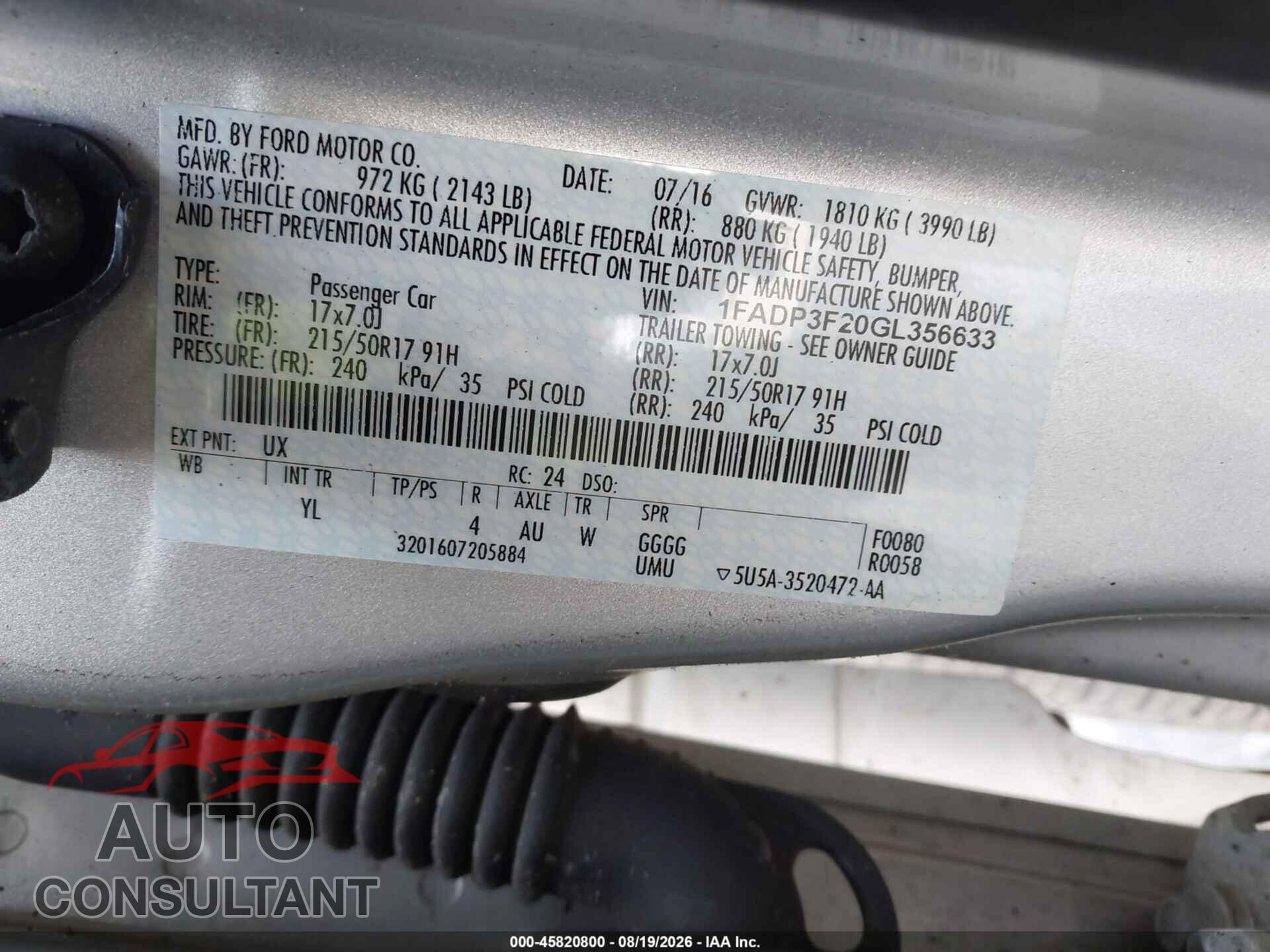 FORD FOCUS 2016 - 1FADP3F20GL356633