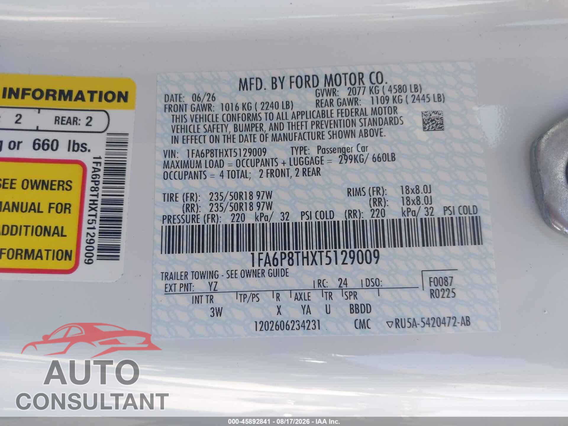 FORD MUSTANG 2026 - 1FA6P8THXT5129009