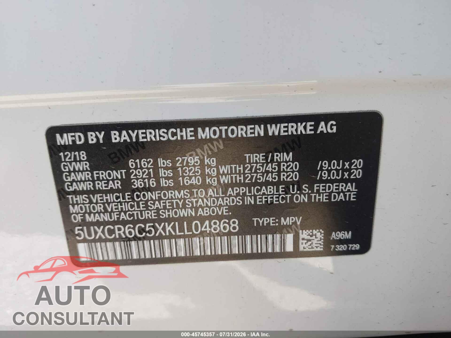 BMW X5 2019 - 5UXCR6C5XKLL04868