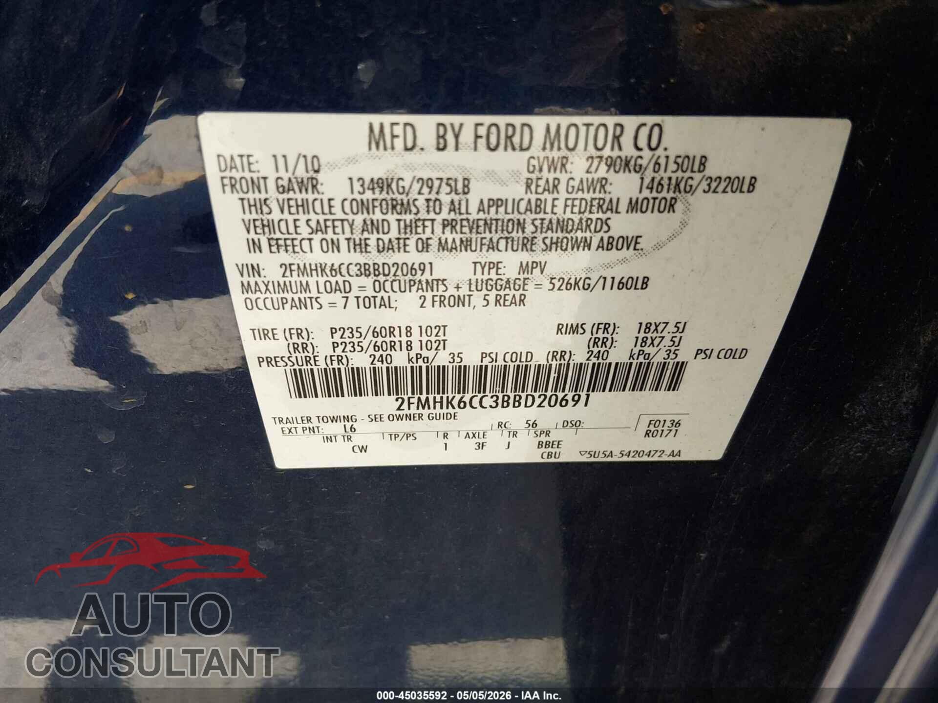 FORD FLEX 2011 - 2FMHK6CC3BBD20691