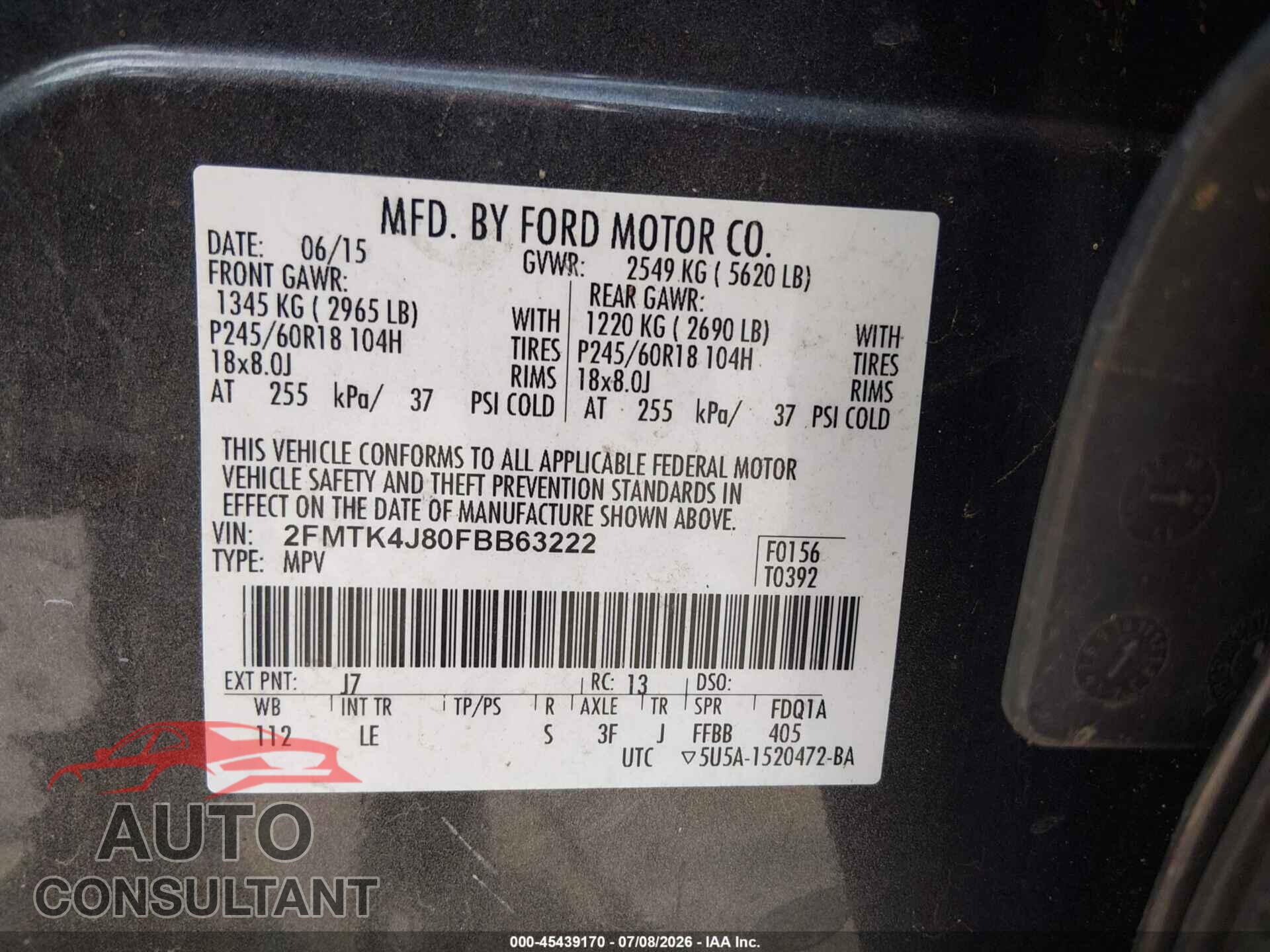 FORD EDGE 2015 - 2FMTK4J80FBB63222