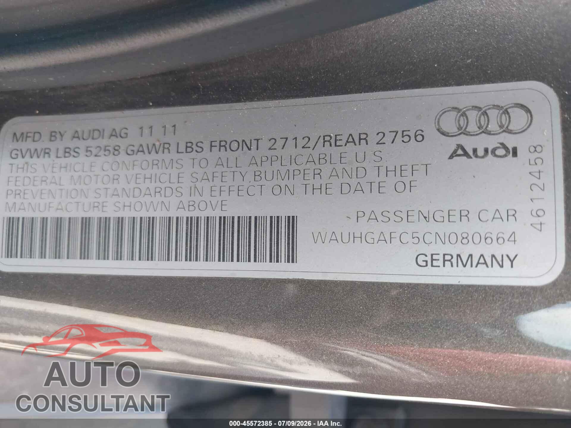 AUDI A6 2012 - WAUHGAFC5CN080664