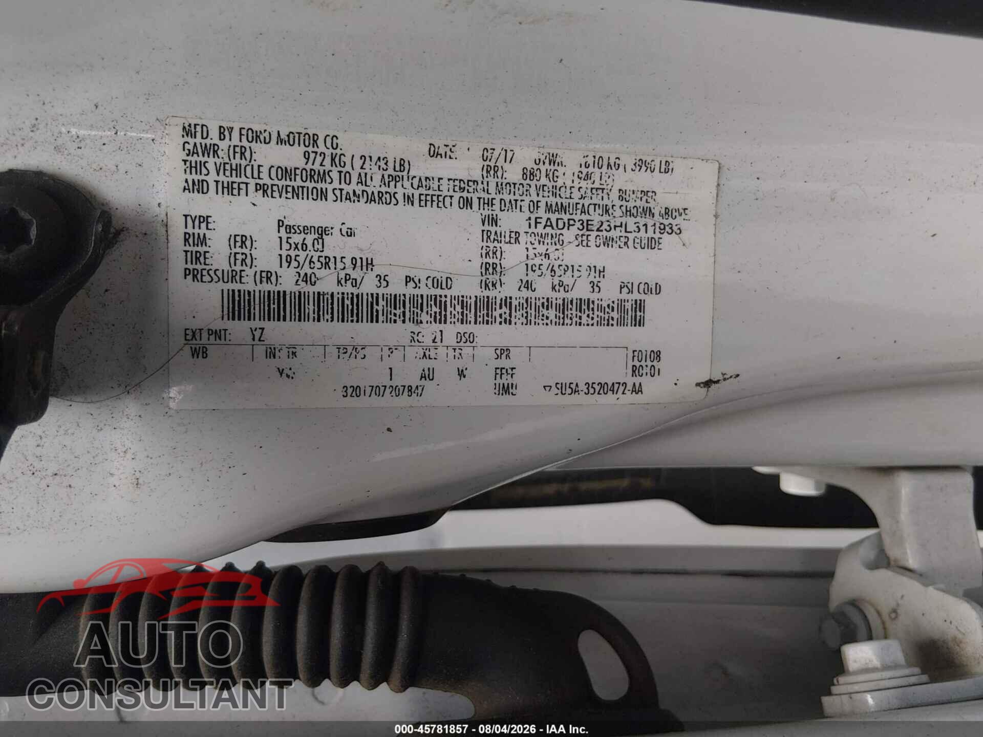 FORD FOCUS 2017 - 1FADP3E23HL311933