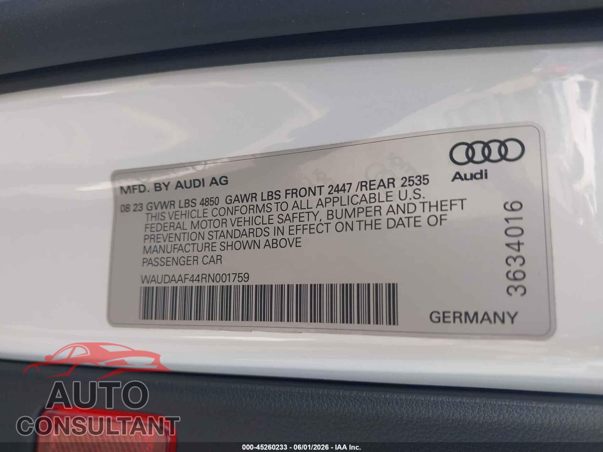 AUDI A4 2024 - WAUDAAF44RN001759