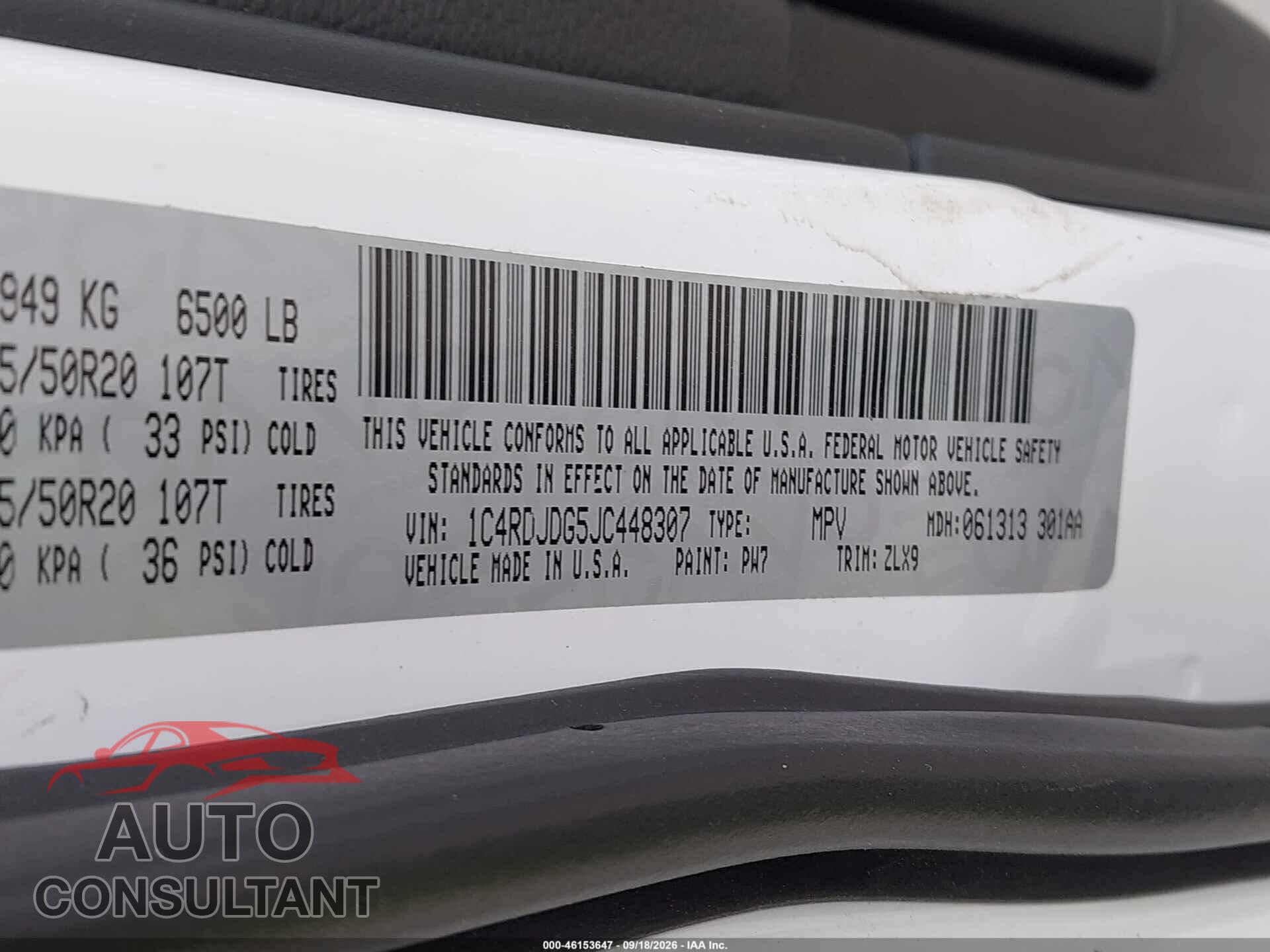 DODGE DURANGO 2018 - 1C4RDJDG5JC448307