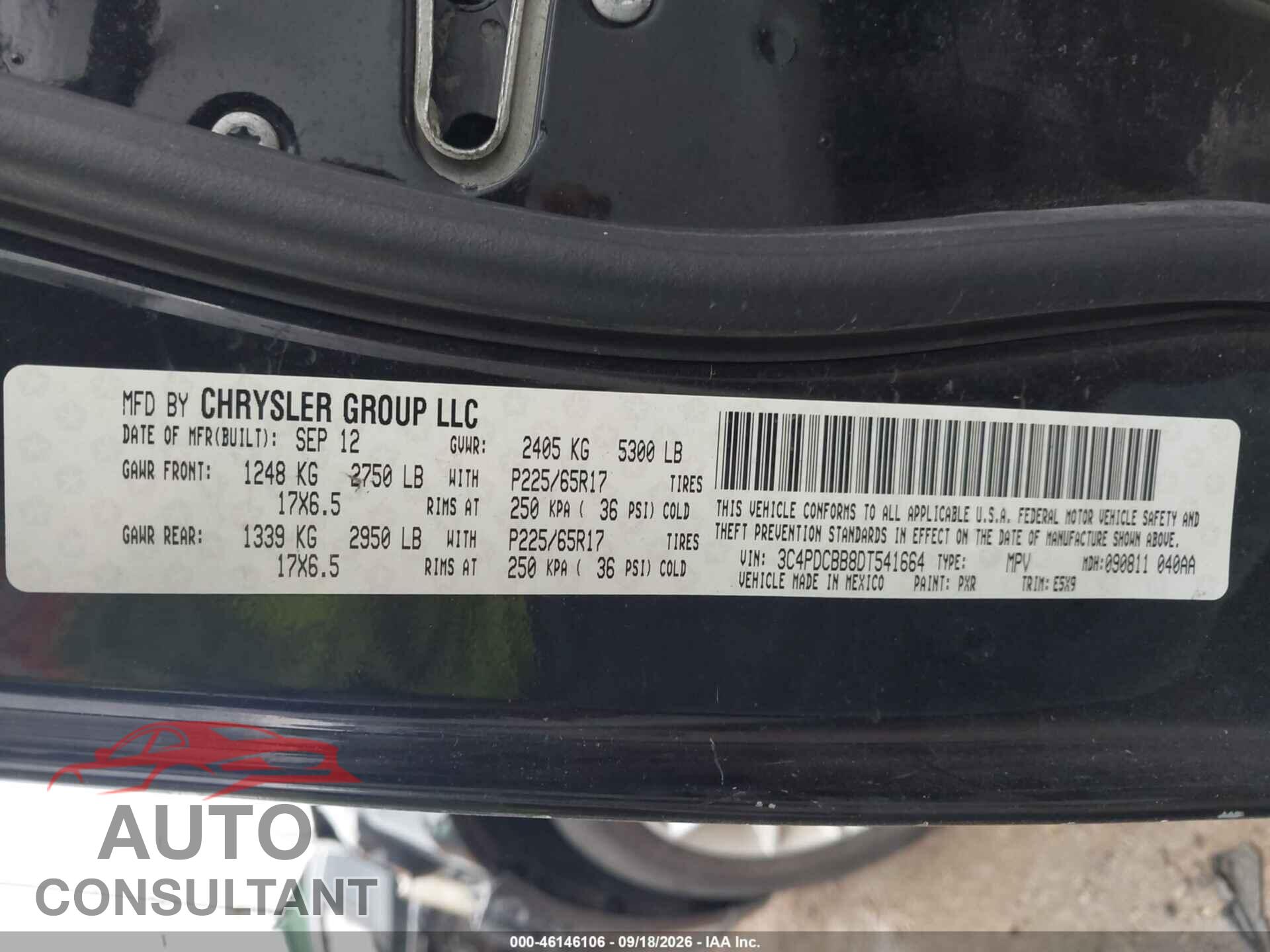 DODGE JOURNEY 2013 - 3C4PDCBB8DT541664