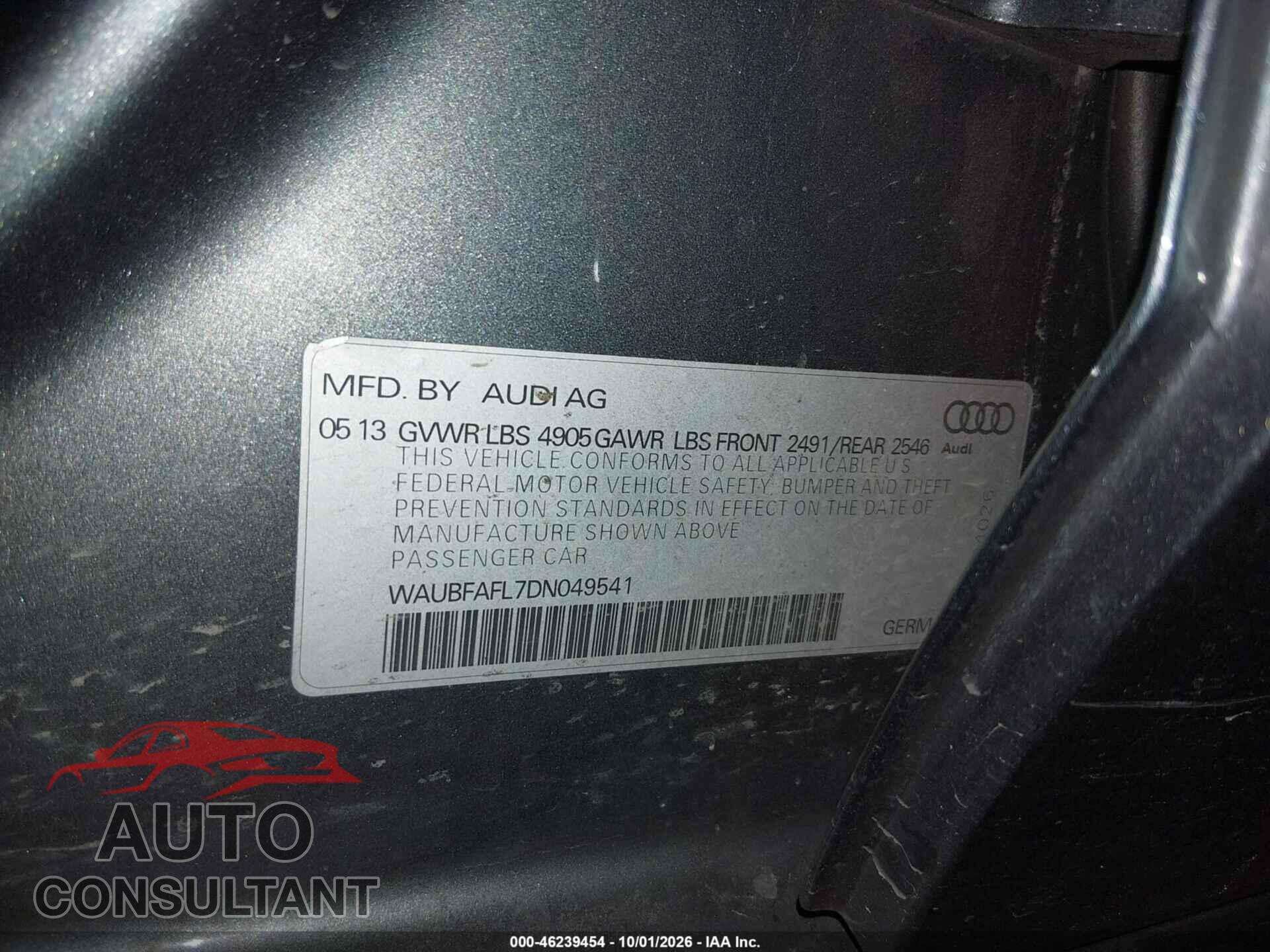 AUDI A4 2013 - WAUBFAFL7DN049541