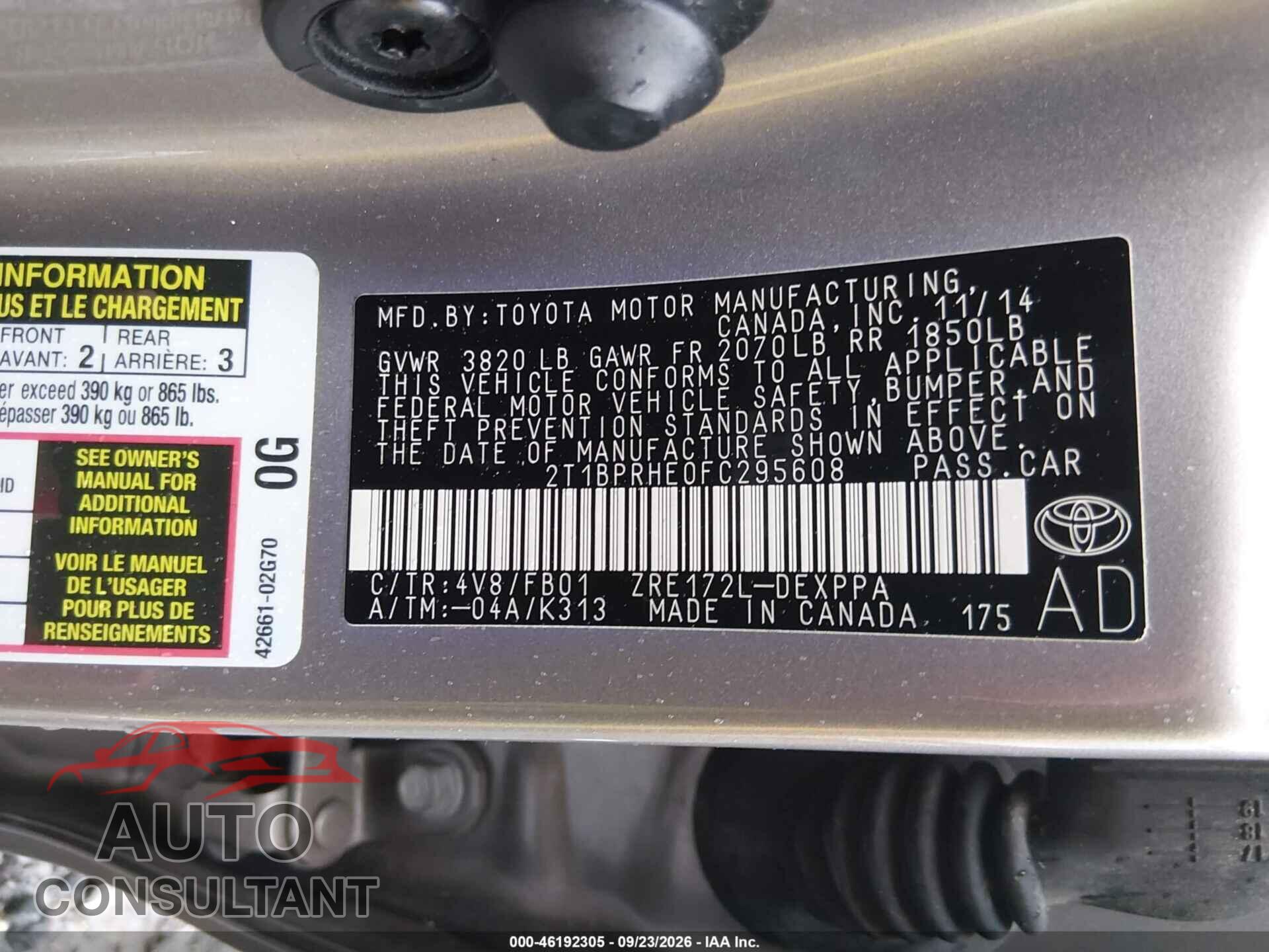TOYOTA COROLLA 2015 - 2T1BPRHE0FC295608