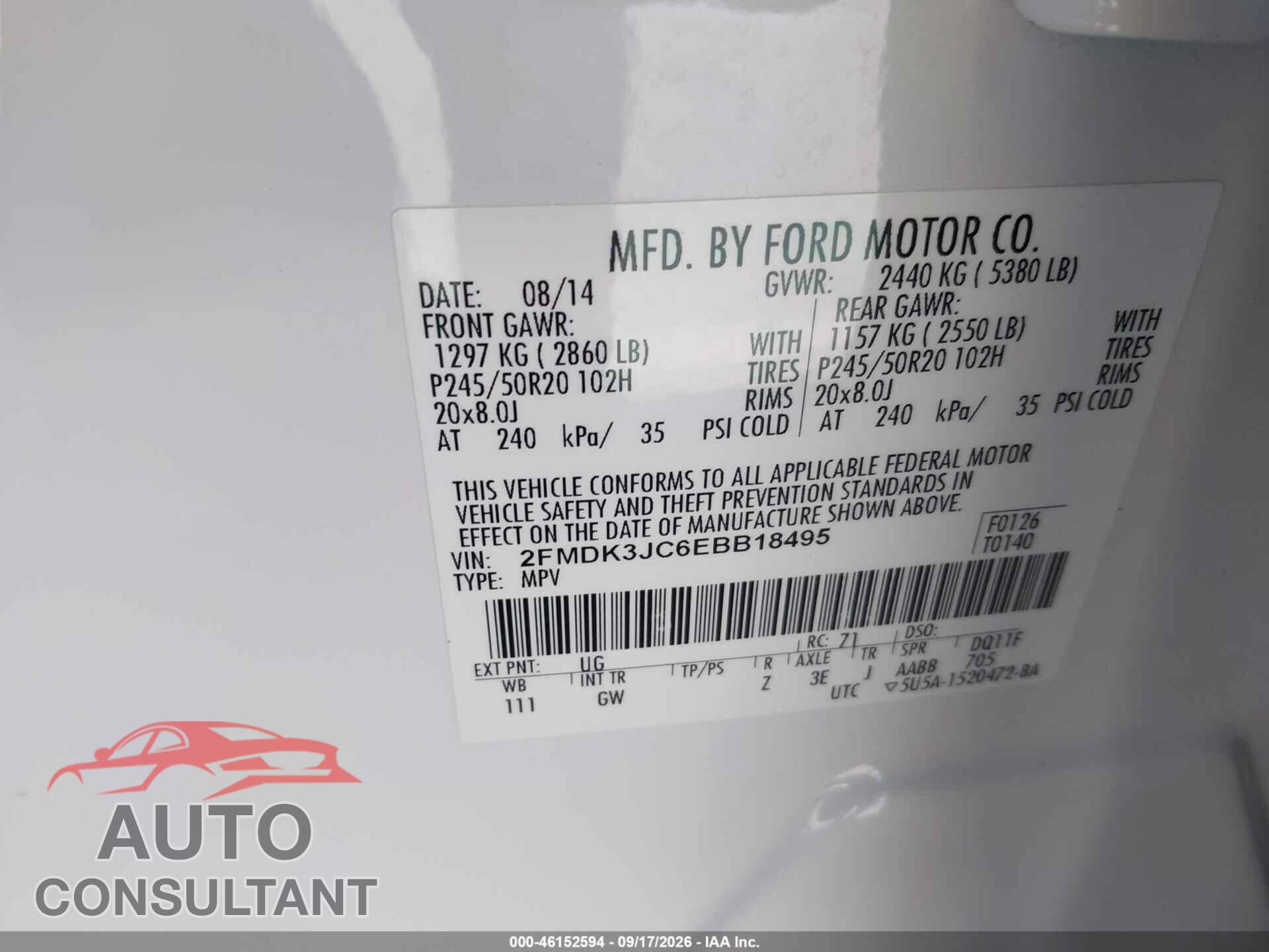 FORD EDGE 2014 - 2FMDK3JC6EBB18495