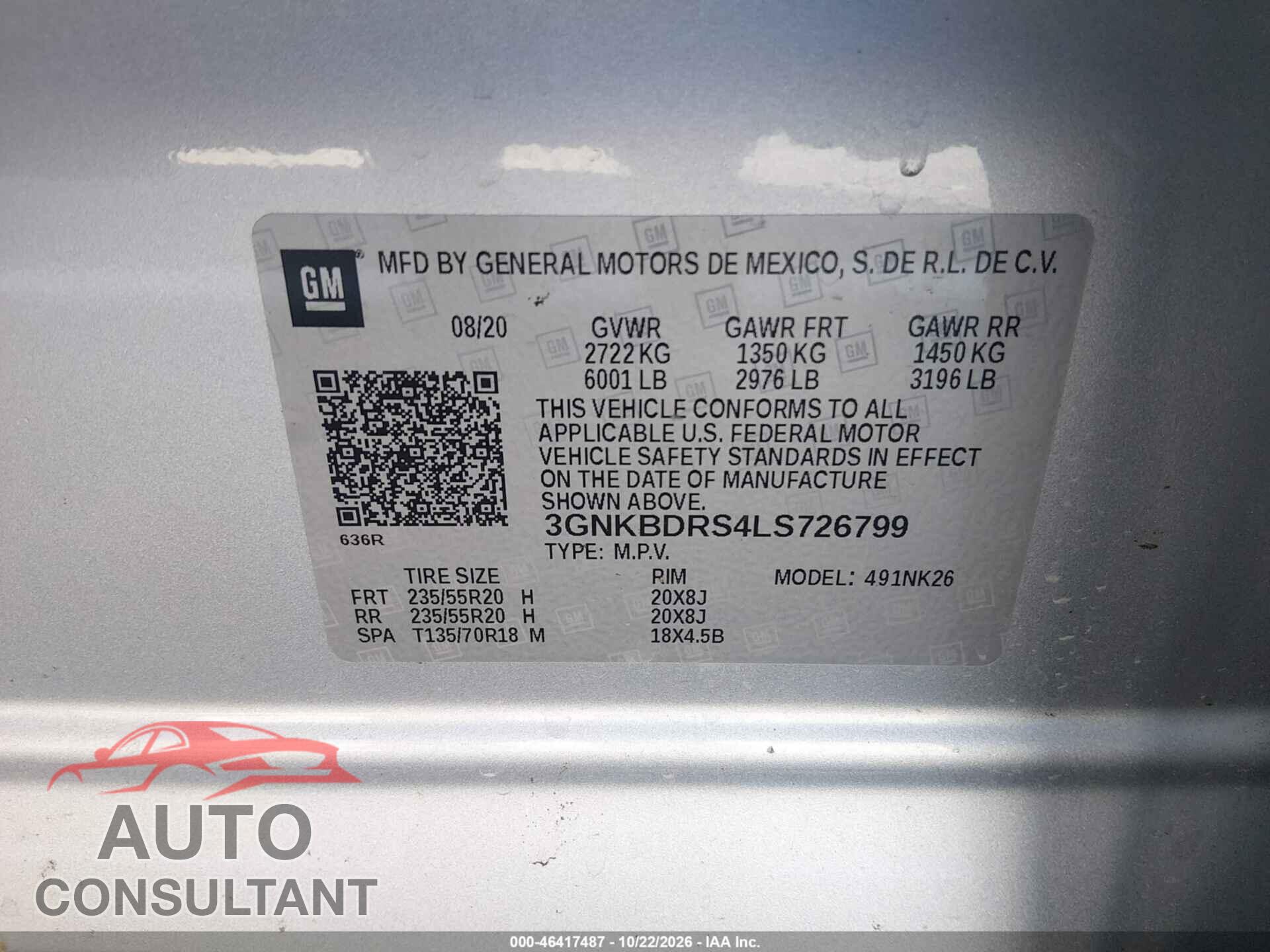 CHEVROLET BLAZER 2020 - 3GNKBDRS4LS726799