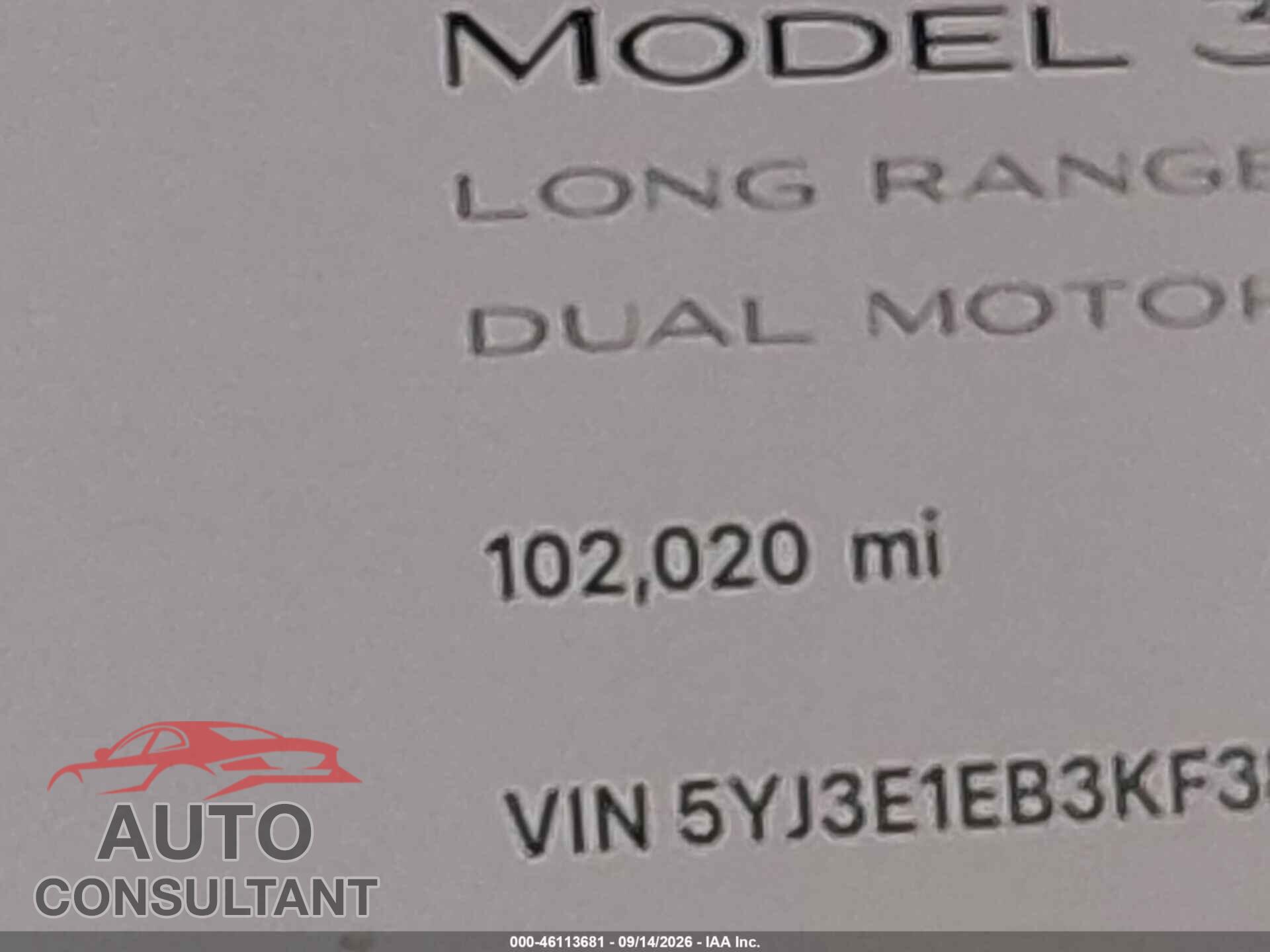 TESLA MODEL 3 2019 - 5YJ3E1EB3KF389610