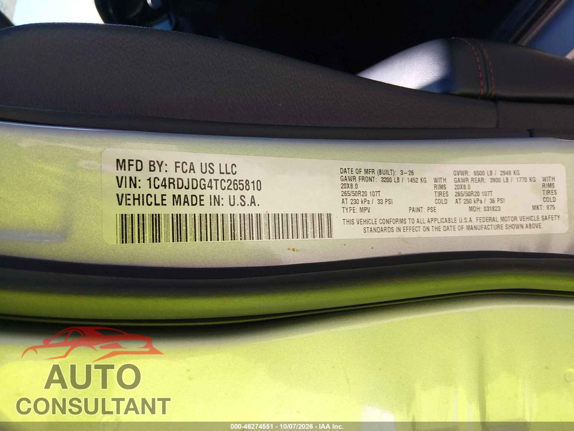 DODGE DURANGO 2026 - 1C4RDJDG4TC265810