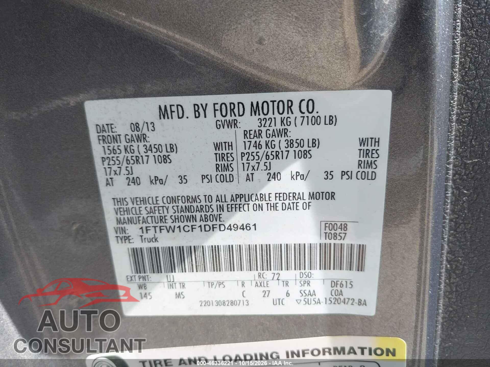 FORD F-150 2013 - 1FTFW1CF1DFD49461