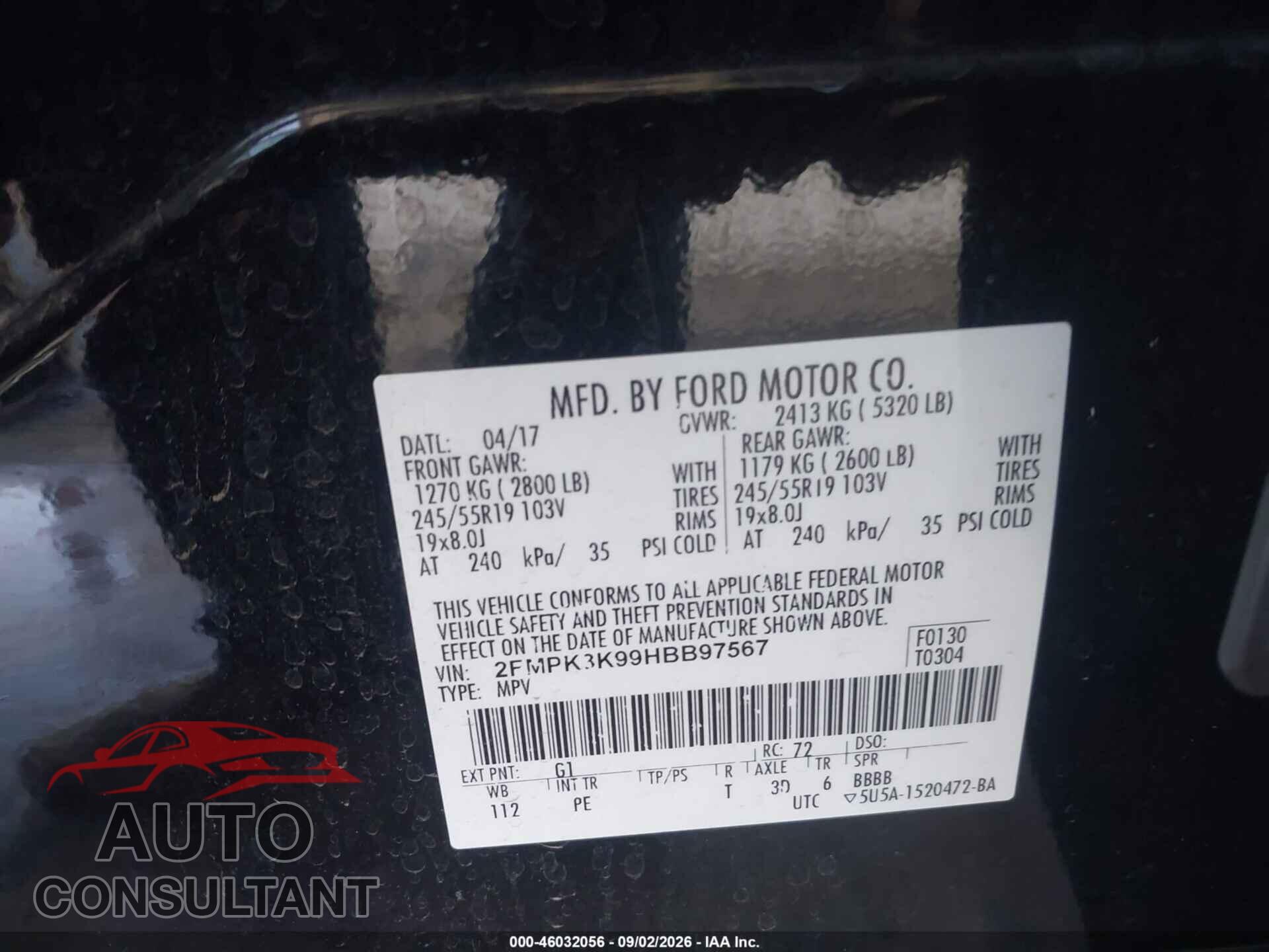 FORD EDGE 2017 - 2FMPK3K99HBB97567