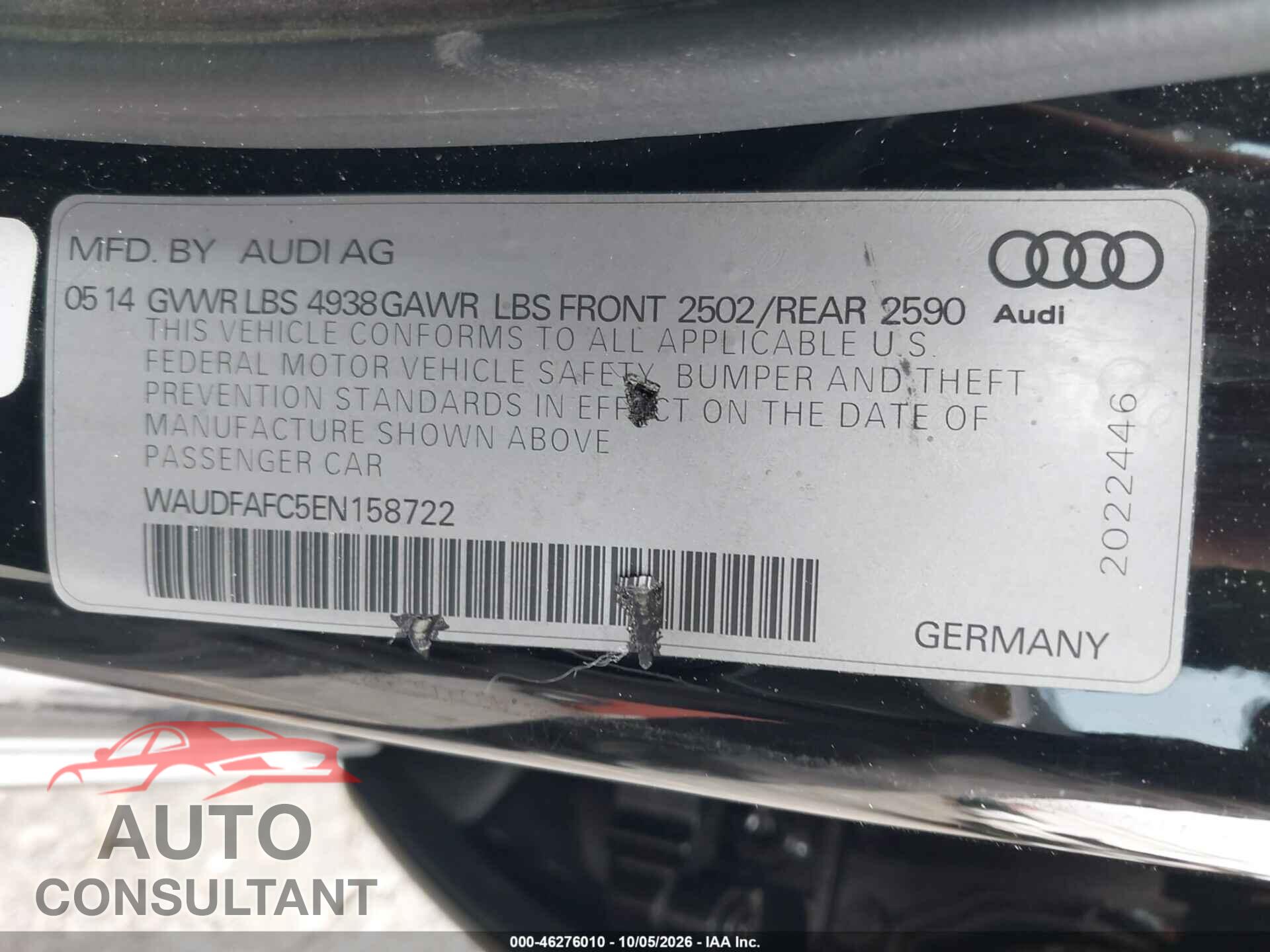 AUDI A6 2014 - WAUDFAFC5EN158722