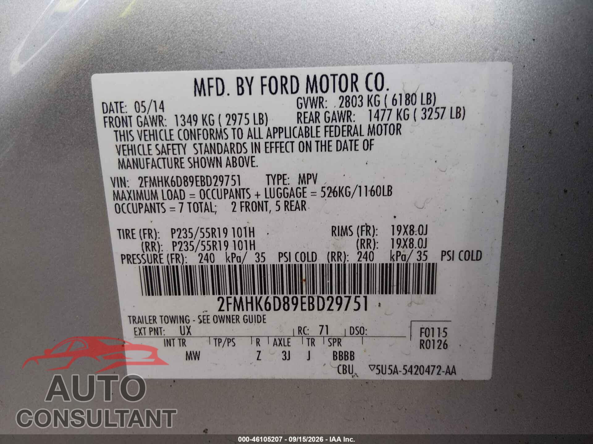 FORD FLEX 2014 - 2FMHK6D89EBD29751