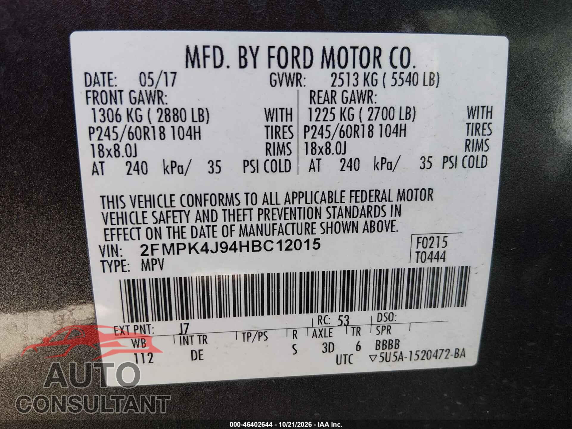 FORD EDGE 2017 - 2FMPK4J94HBC12015