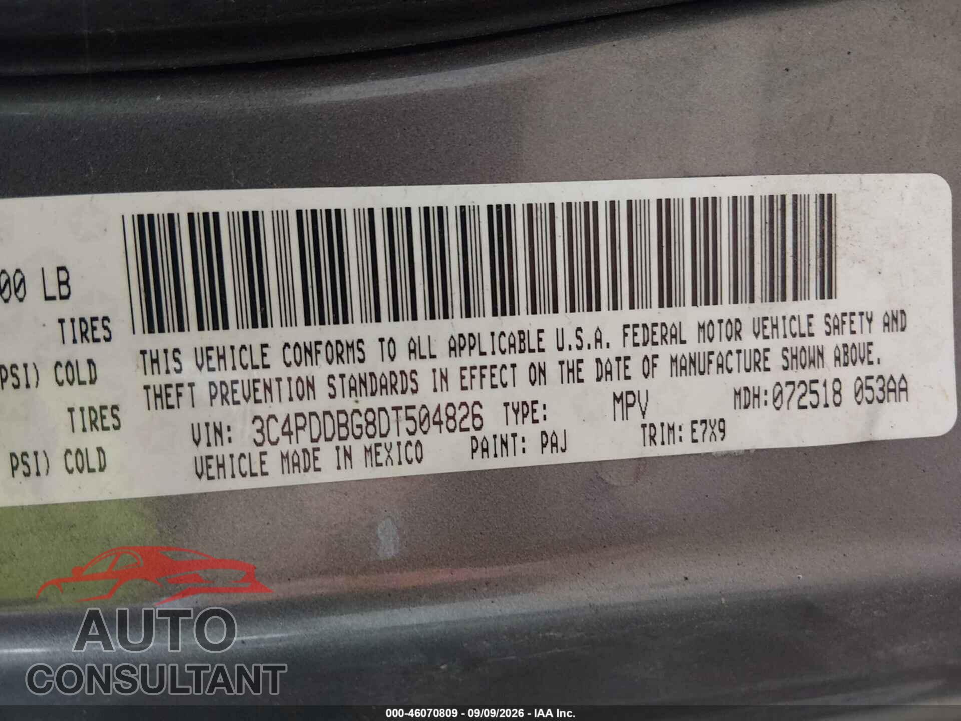 DODGE JOURNEY 2013 - 3C4PDDBG8DT504826