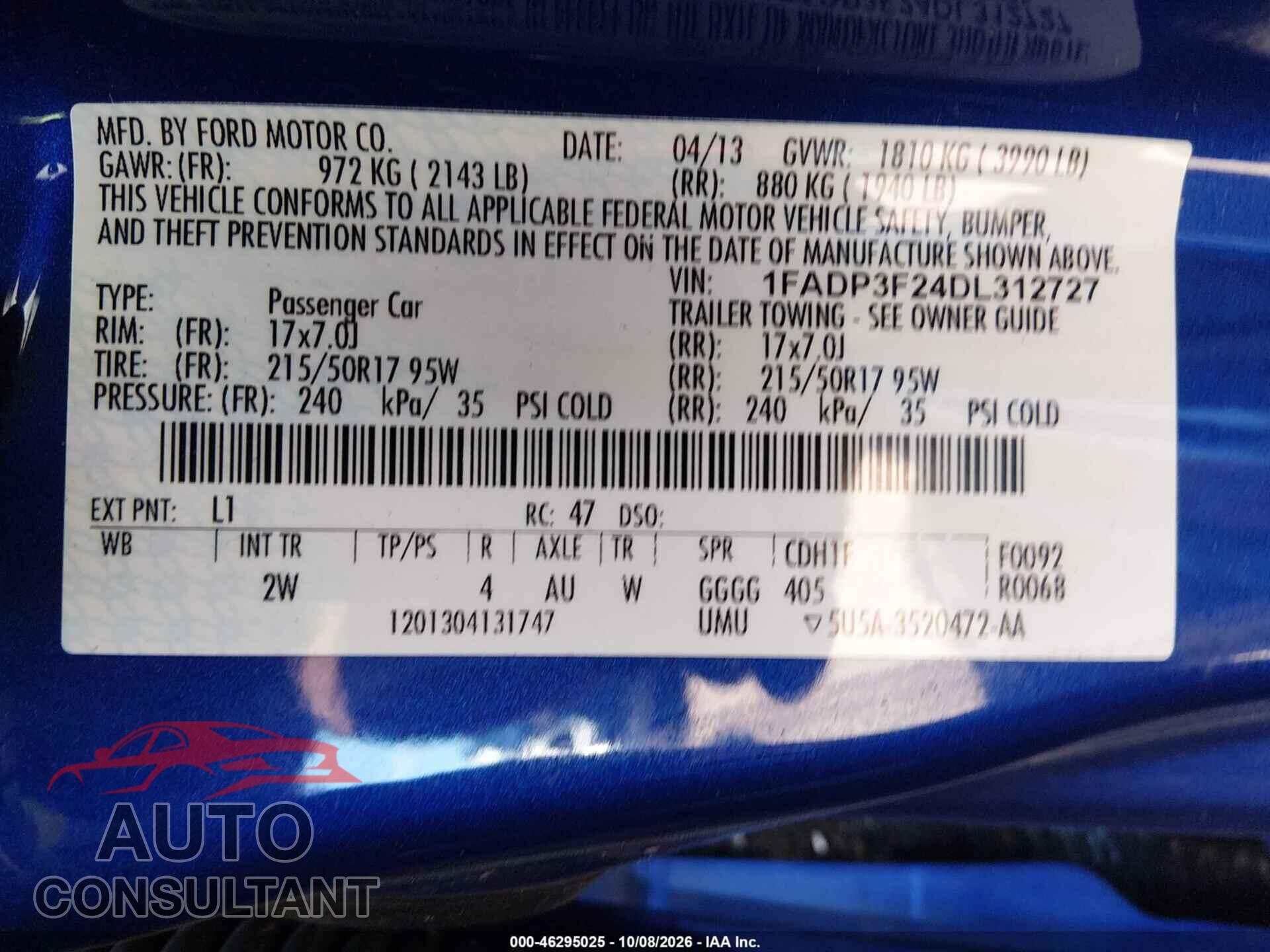FORD FOCUS 2013 - 1FADP3F24DL312727