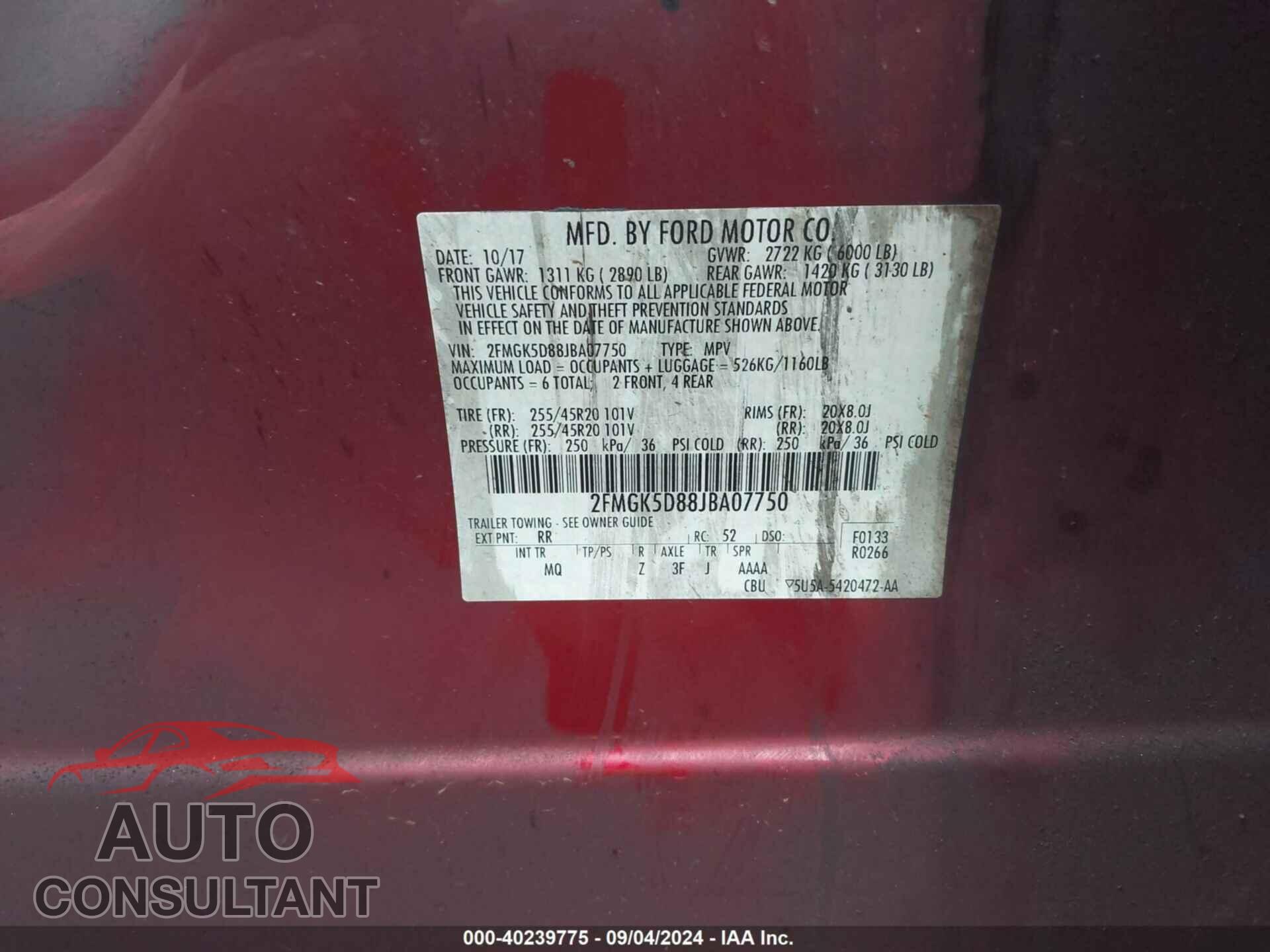 FORD FLEX 2018 - 2FMGK5D88JBA07750