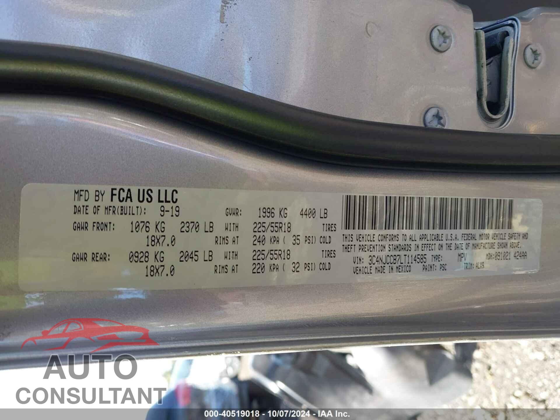 JEEP COMPASS 2020 - 3C4NJCCB7LT114585