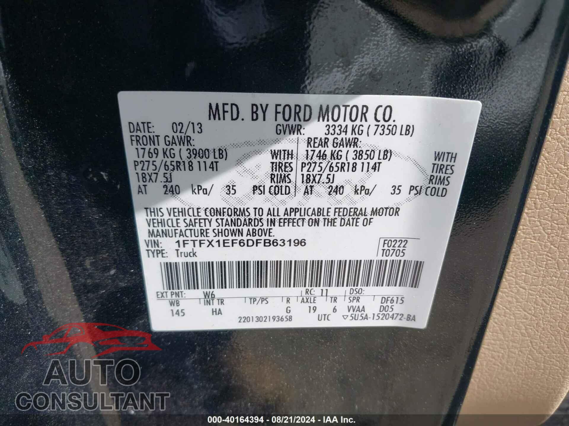 FORD F-150 2013 - 1FTFX1EF6DFB63196