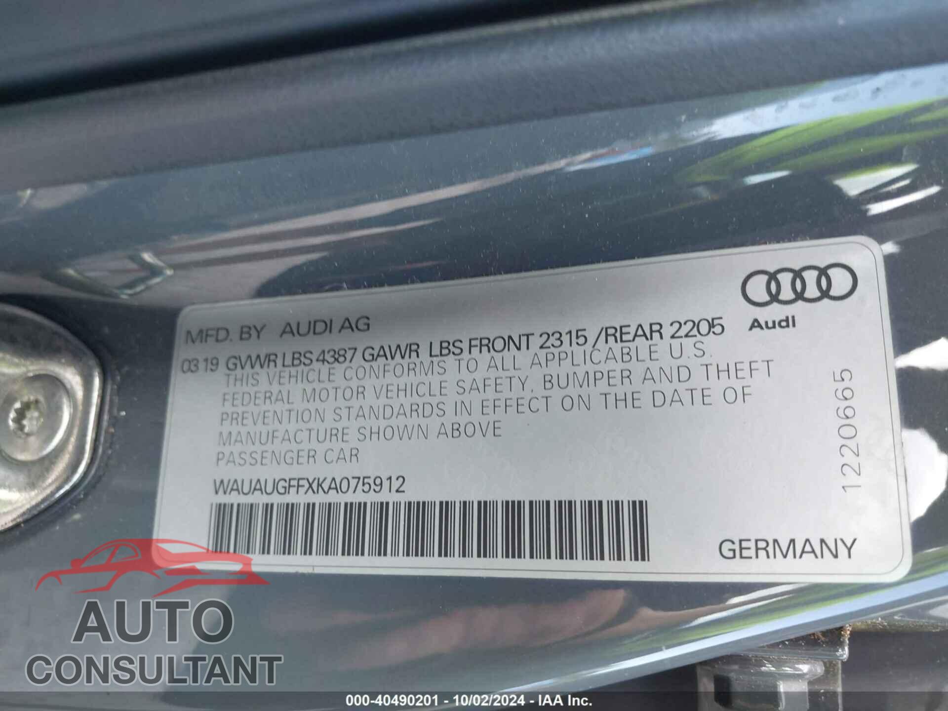 AUDI A3 2019 - WAUAUGFFXKA075912