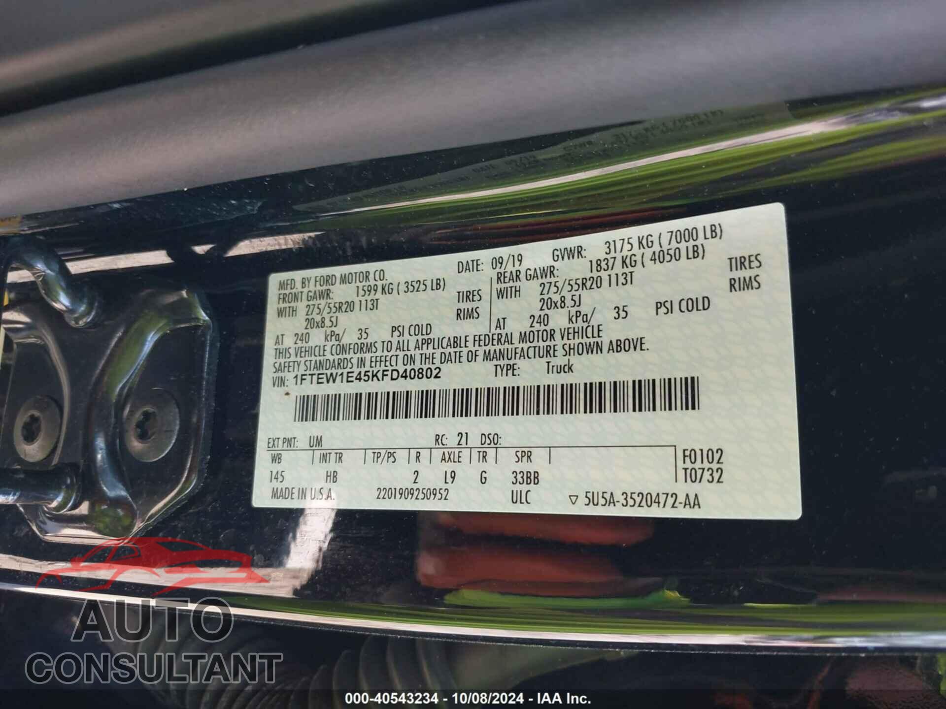FORD F-150 2019 - 1FTEW1E45KFD40802
